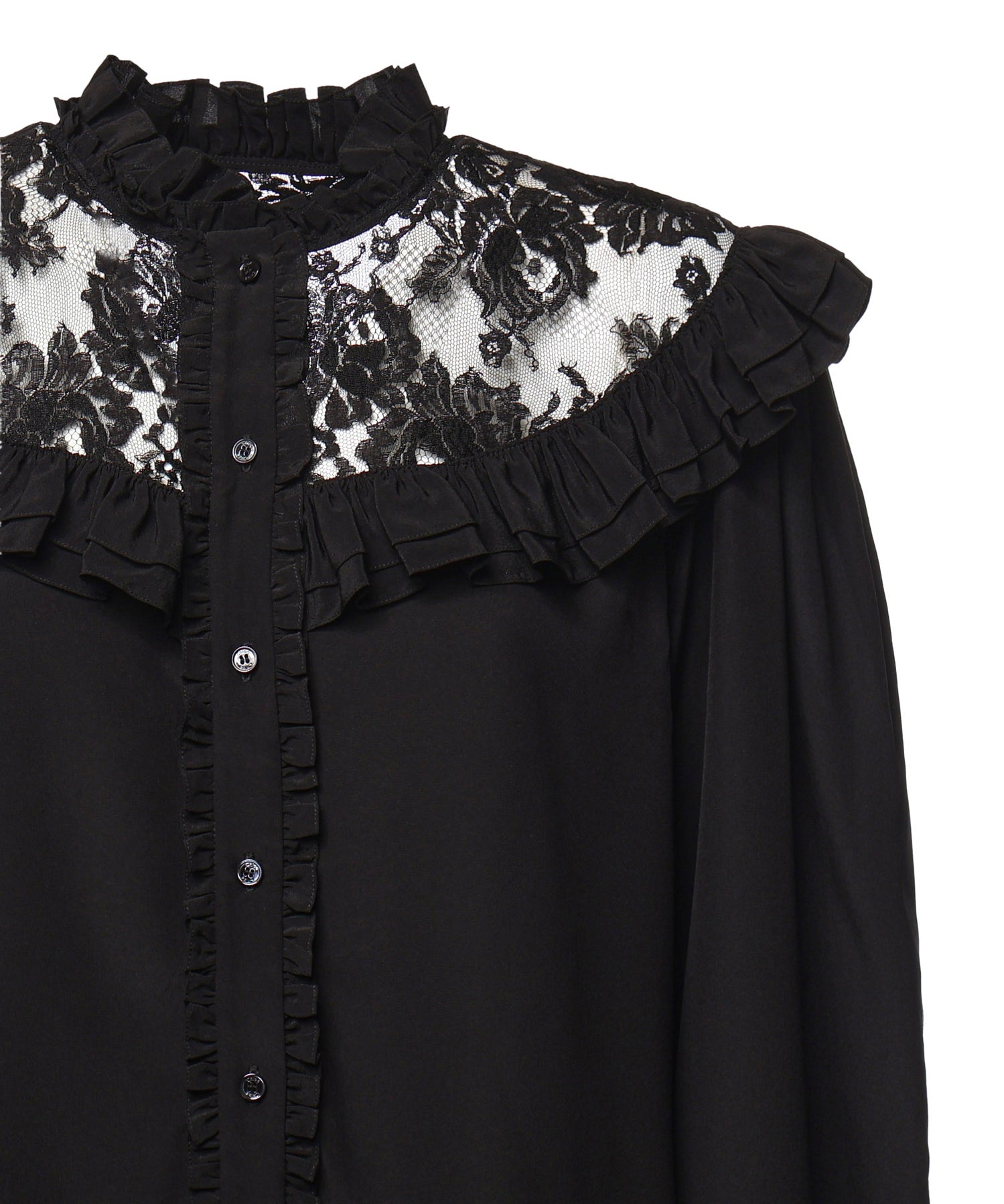 Blusa con volant in crêpe de chine e pizzo CH26AHT40005 001 CHLOÉ 