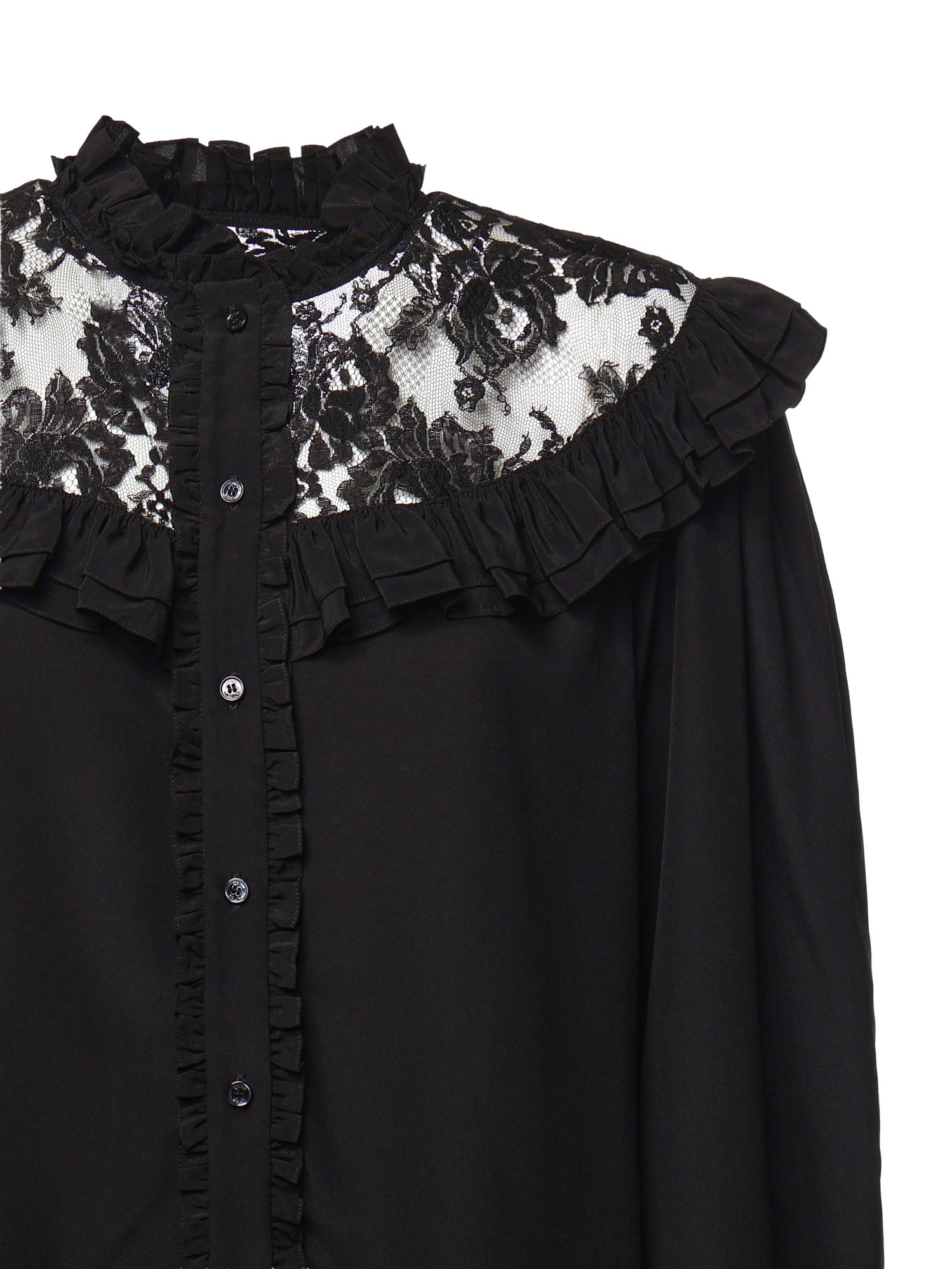 Blusa con volant in crêpe de chine e pizzo CH26AHT40005 001 CHLOÉ 
