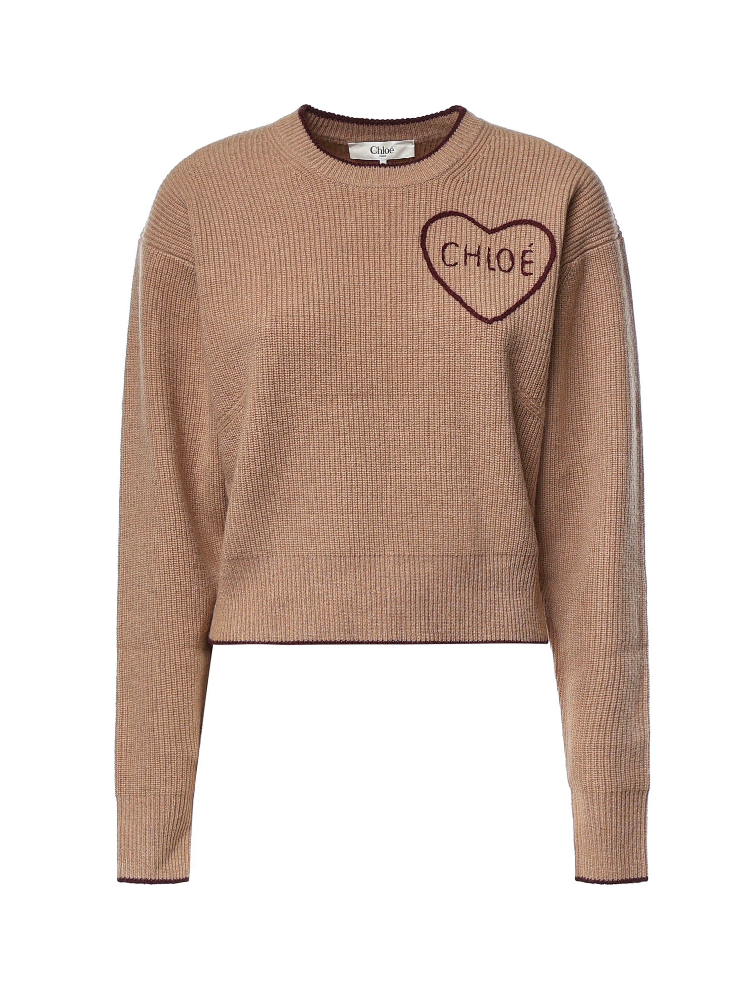 Pullover in maglia di lana e cashmere con logo CH26AMP41710 218 CHLOÉ 