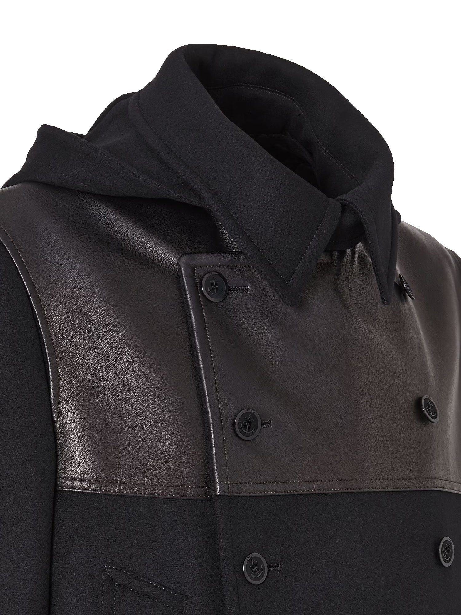 Parka doppiopetto in lana e pelle FF0884 AMYCF0QA1 FENDI 