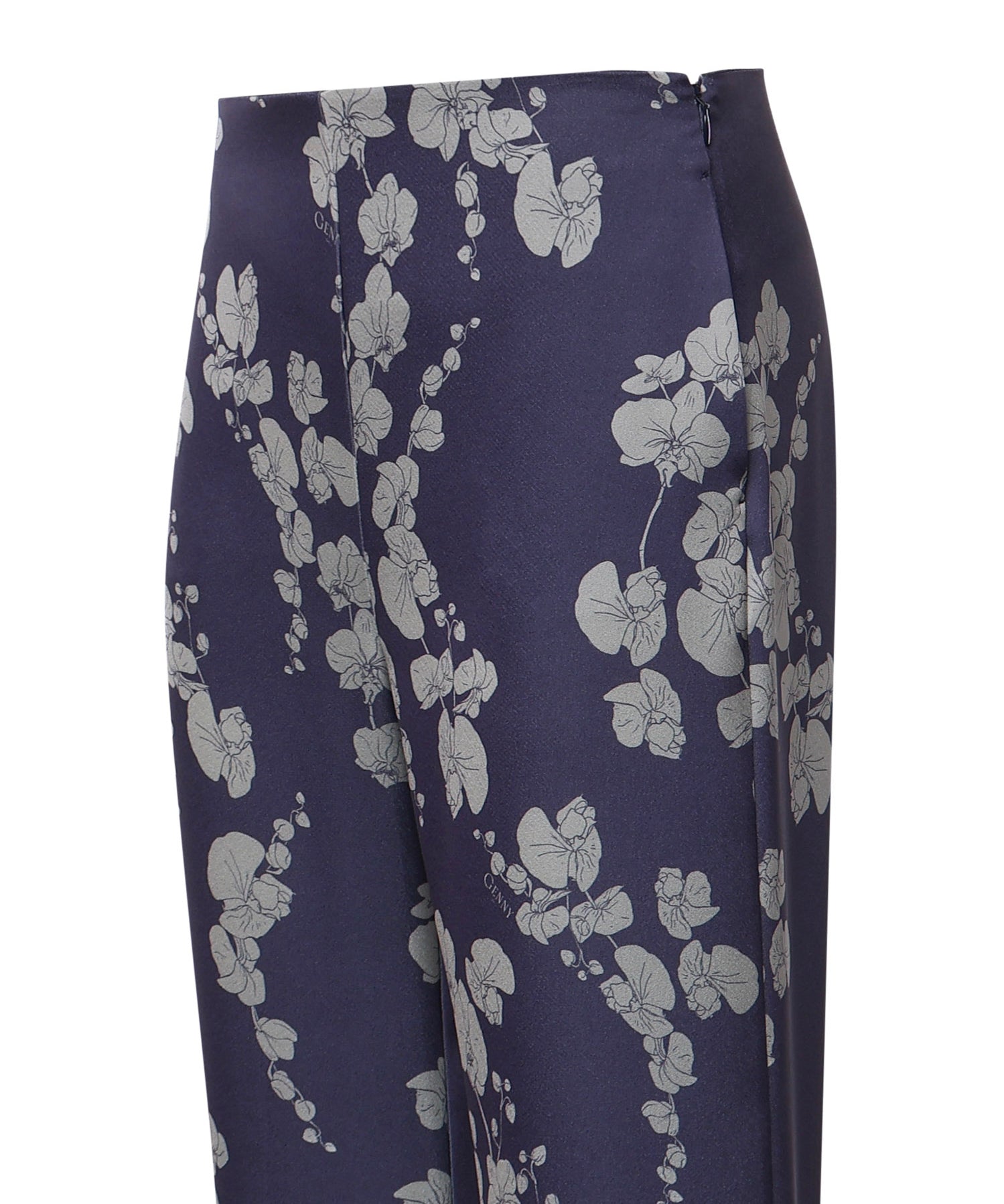 Pantaloni in satin con stampa orchidee 81AAA1P6 NS923240 GENNY 
