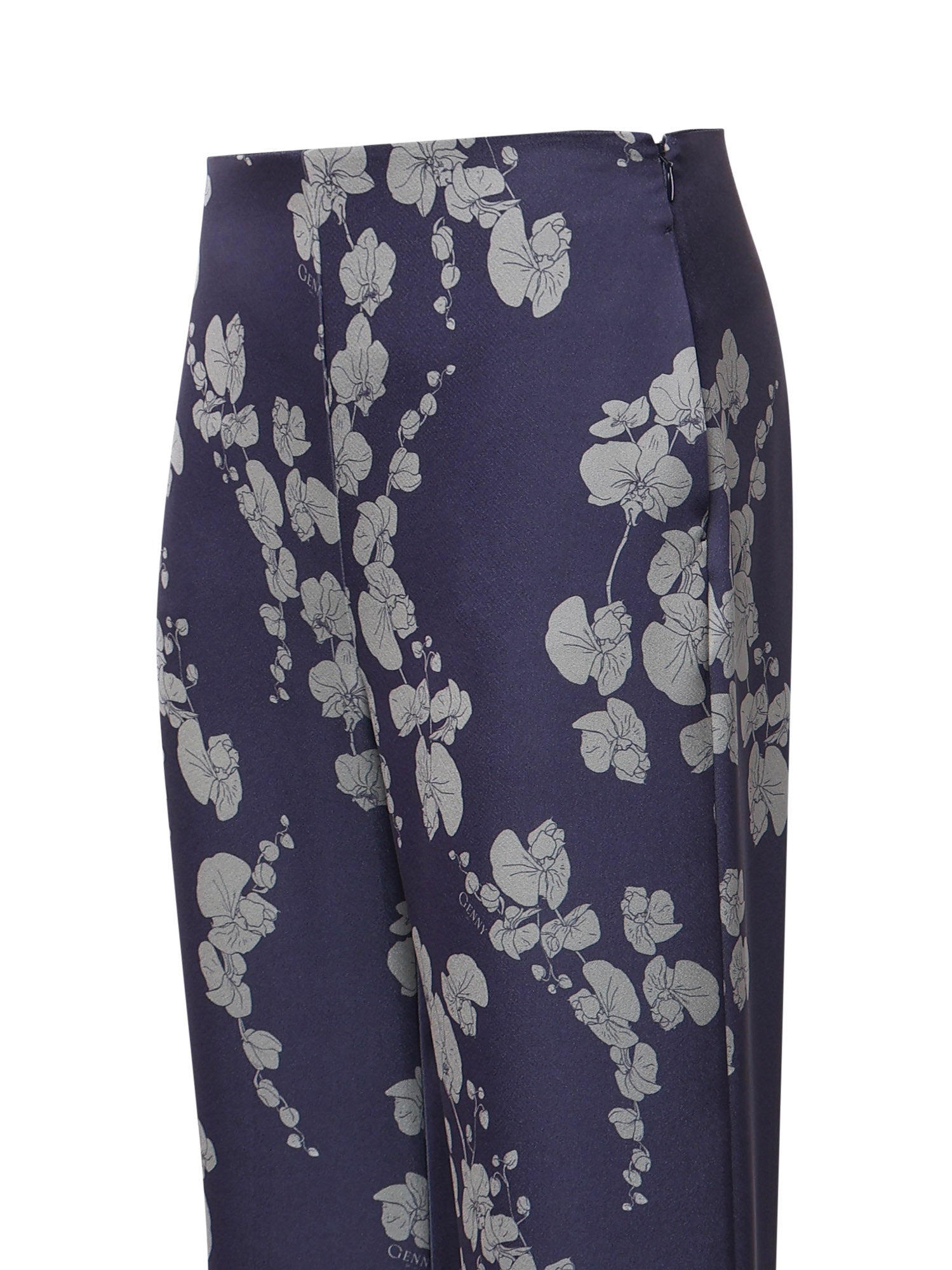 Pantaloni in satin con stampa orchidee 81AAA1P6 NS923240 GENNY 