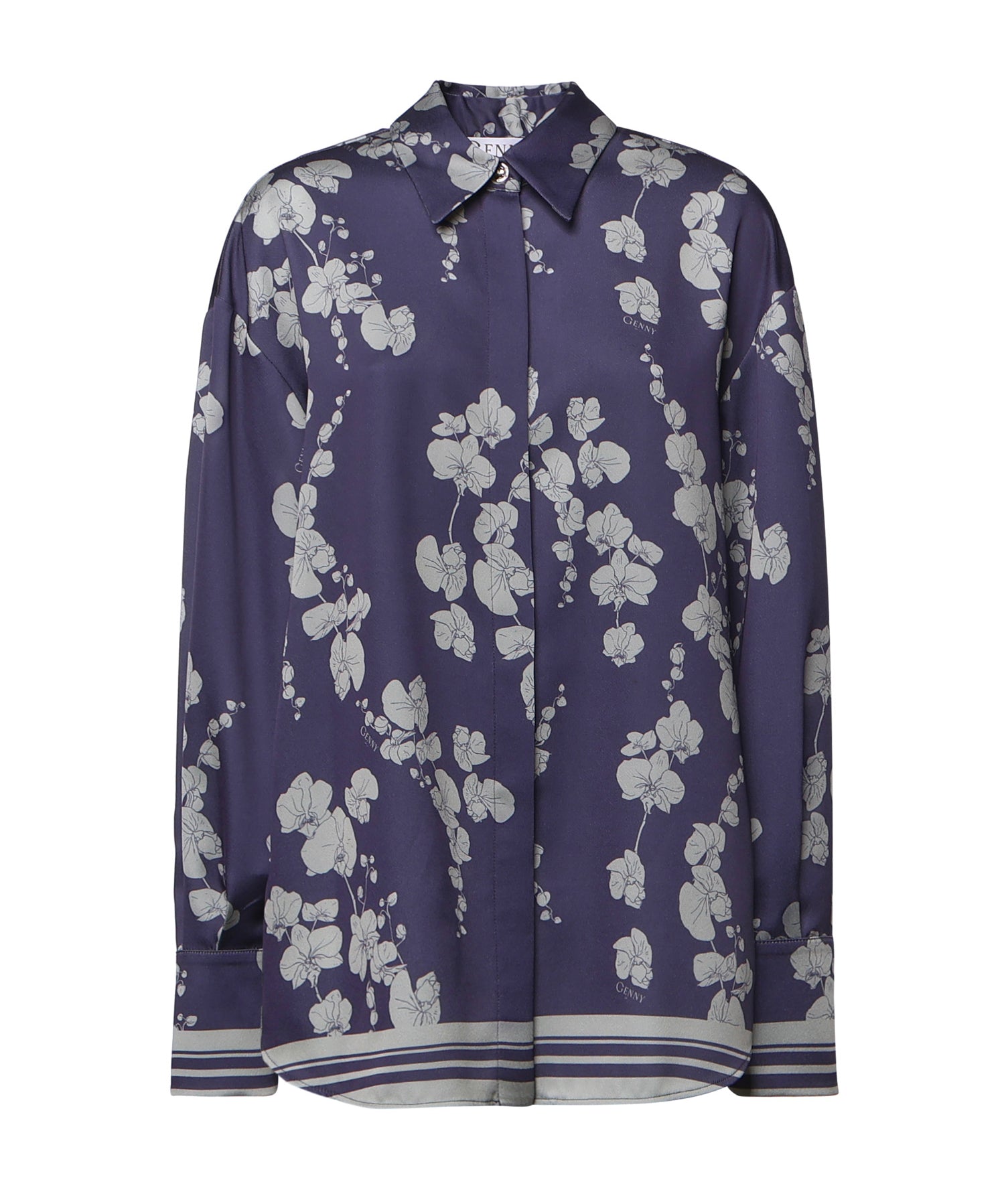 Camicia in satin con stampa orchidee 81AAL6P3 NS923240 GENNY 