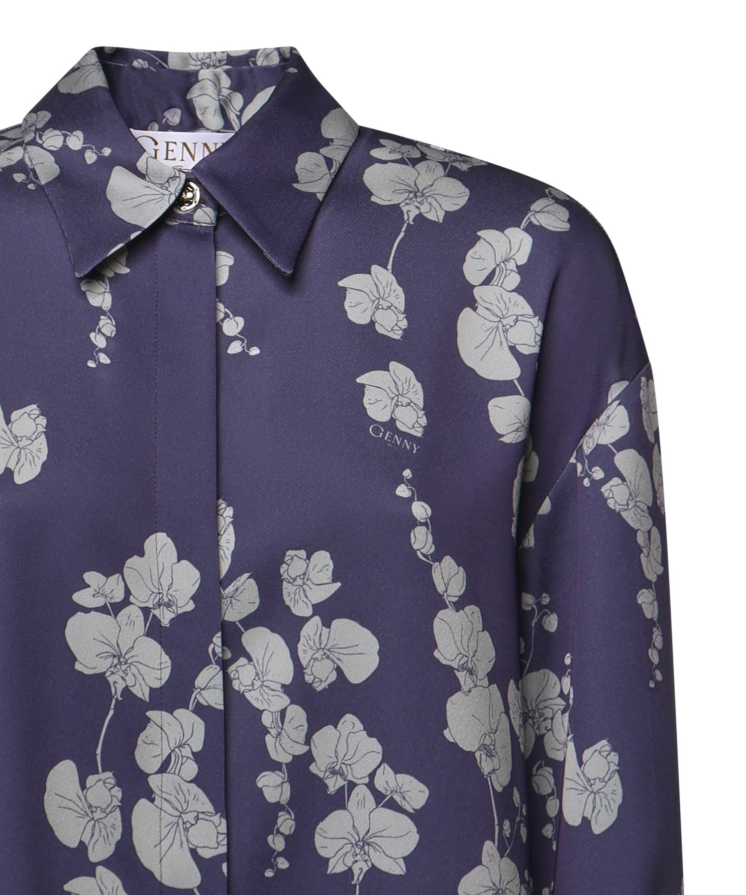 Camicia in satin con stampa orchidee 81AAL6P3 NS923240 GENNY 