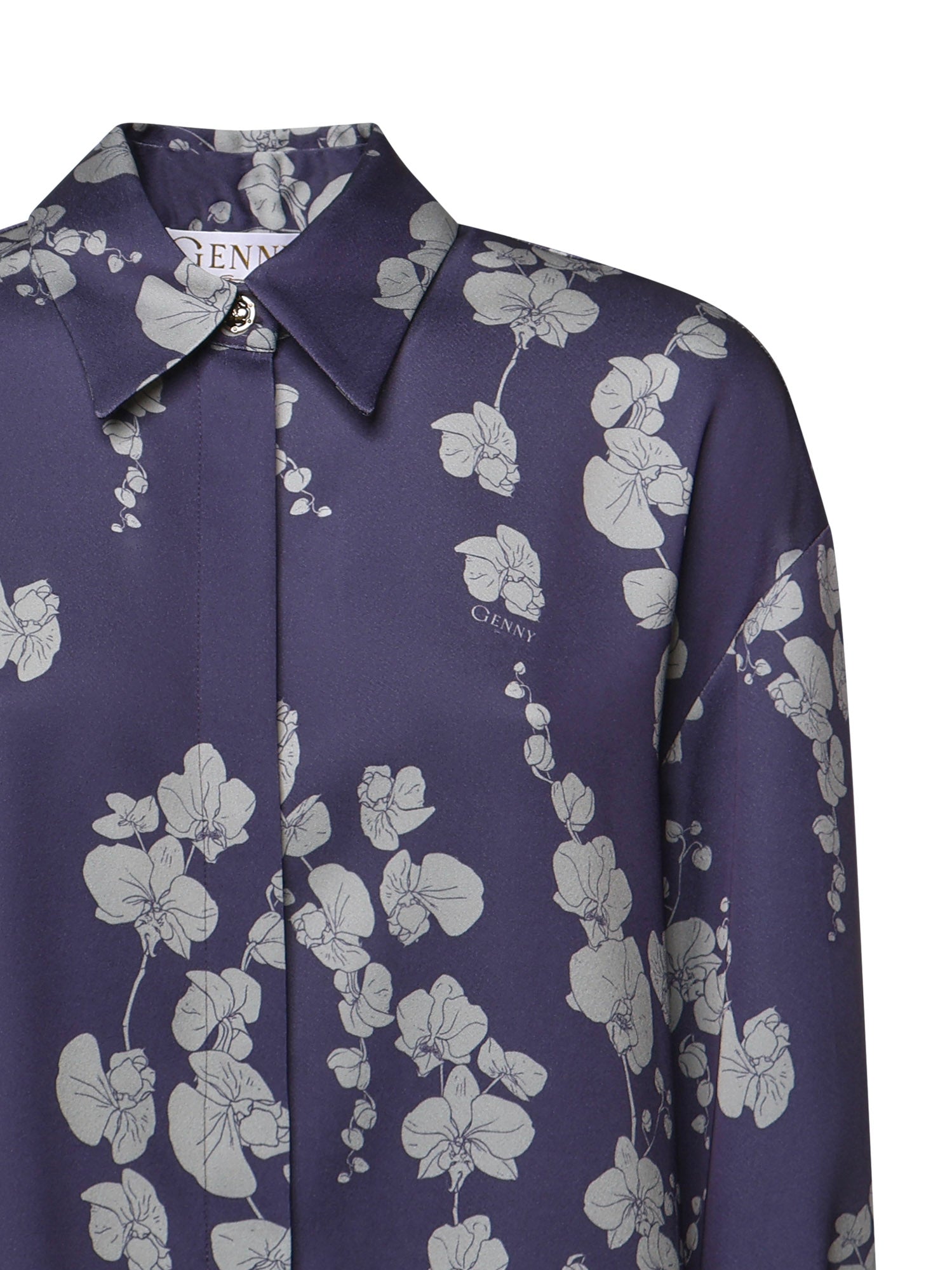 Camicia in satin con stampa orchidee 81AAL6P3 NS923240 GENNY 