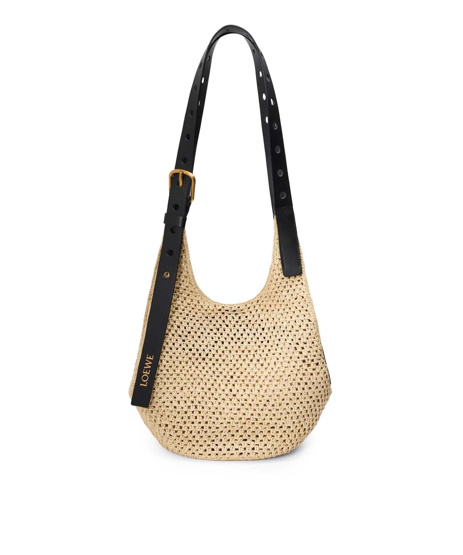 Borsa hobo Punch Hole piccola in rafia e pelle A914W86X01 2165 LOEWE 
