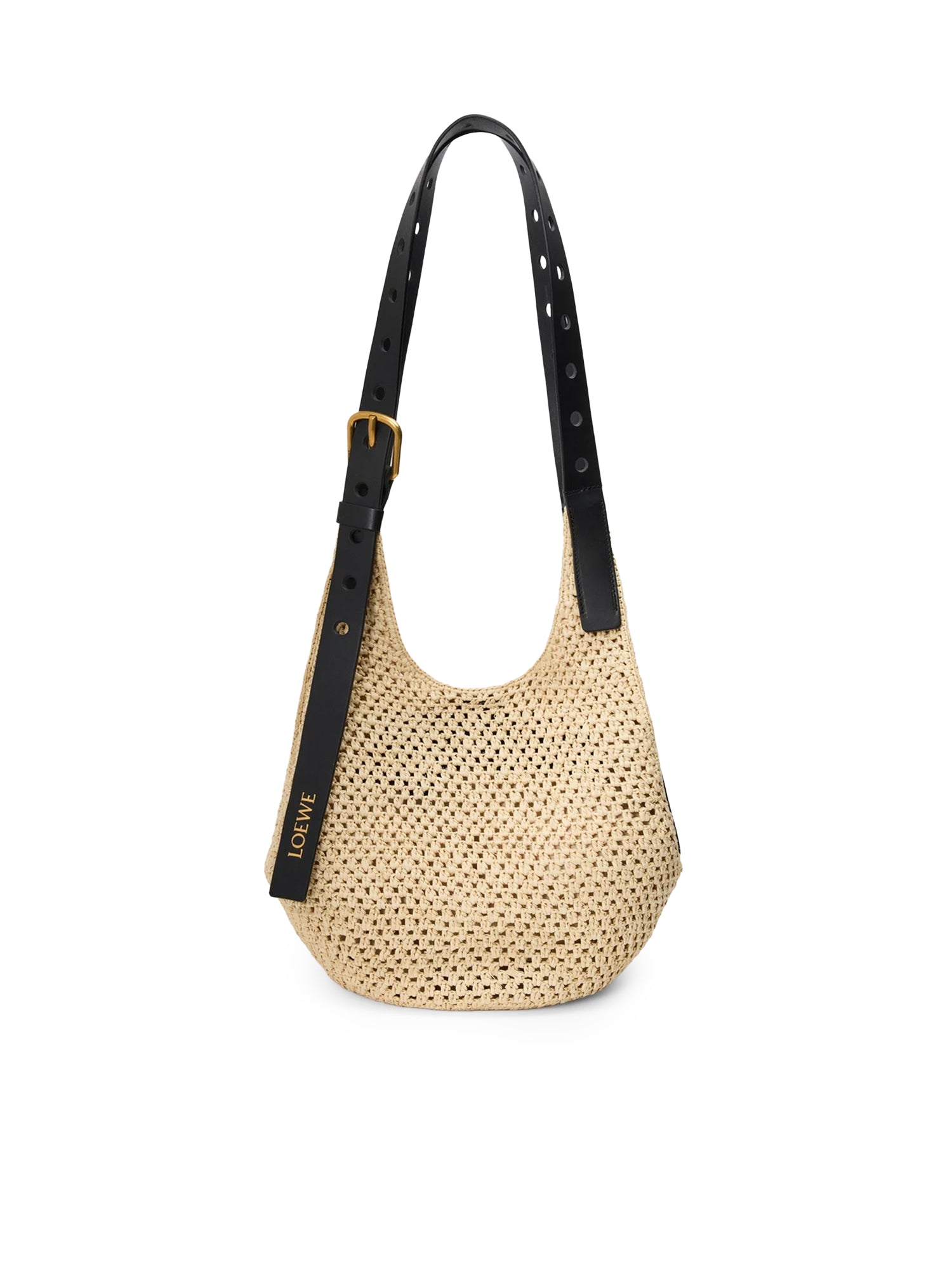 Borsa hobo Punch Hole piccola in rafia e pelle A914W86X01 2165 LOEWE 