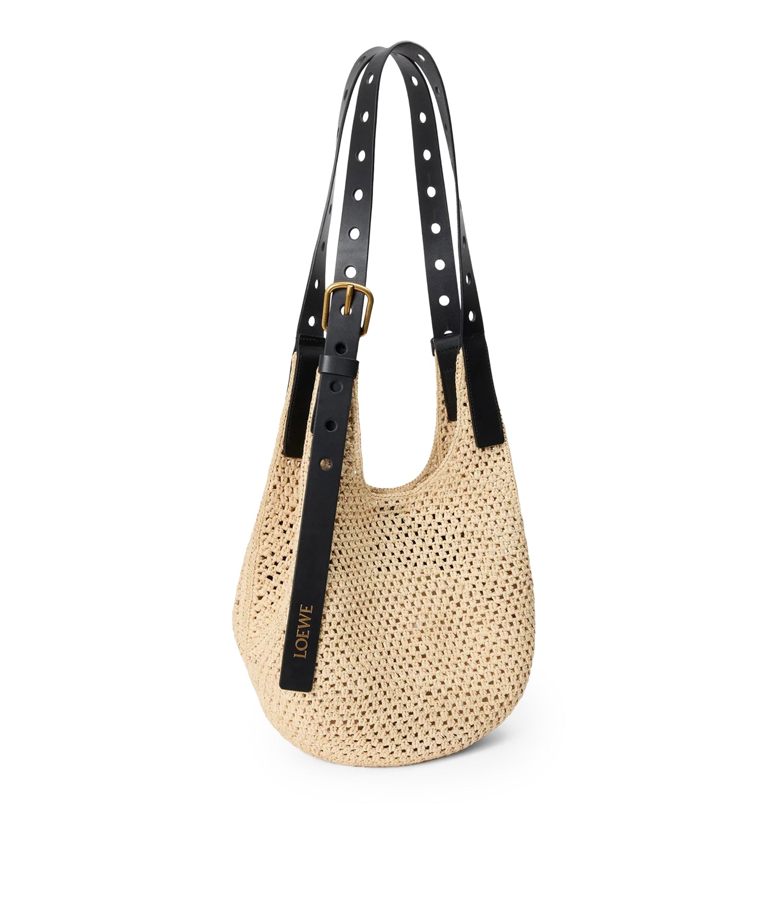 Borsa hobo Punch Hole piccola in rafia e pelle A914W86X01 2165 LOEWE 