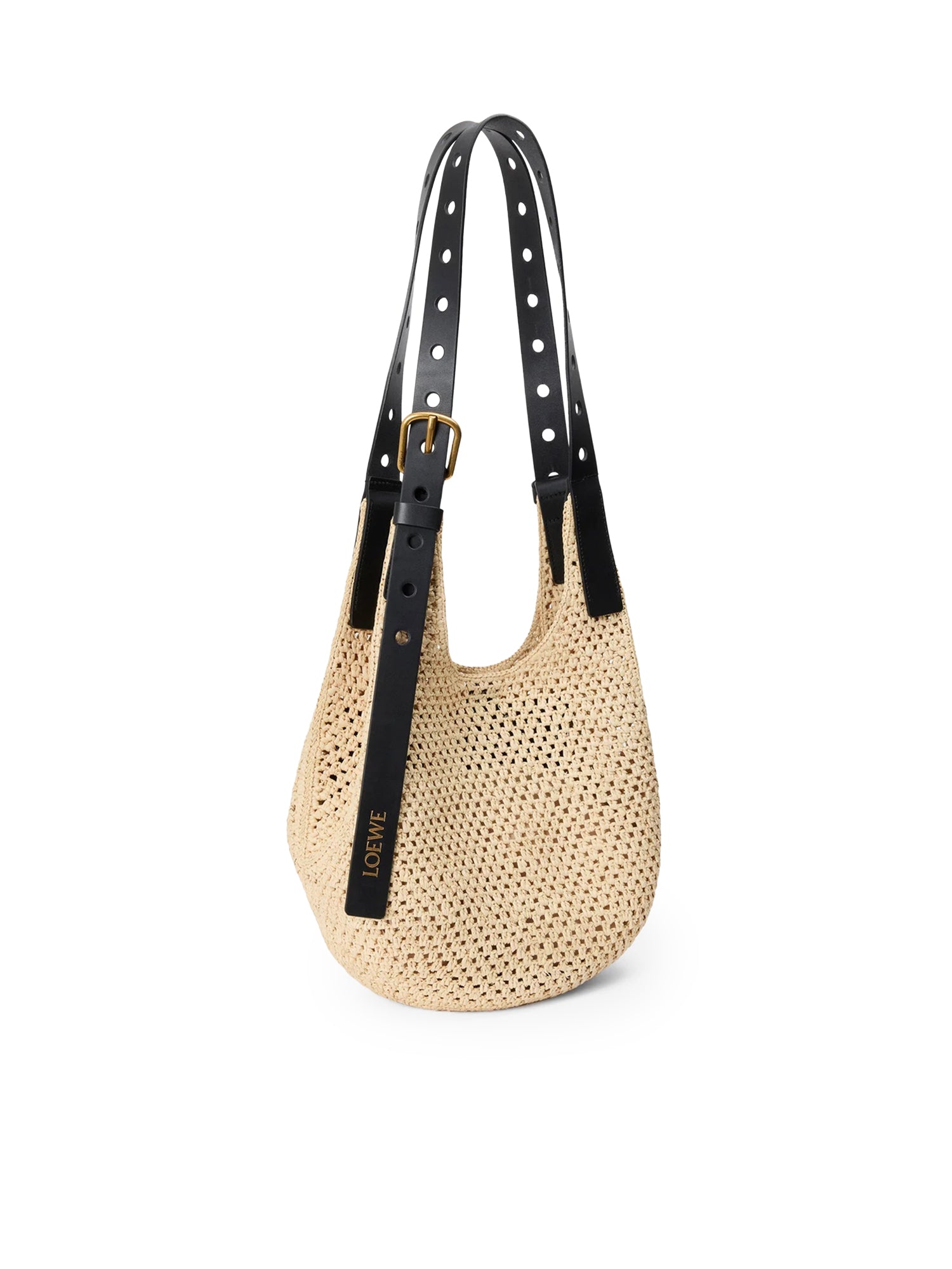 Borsa hobo Punch Hole piccola in rafia e pelle A914W86X01 2165 LOEWE 
