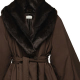 Giacca marrone con cintura e collo in pelliccia sintetica 145926  MAGDA BUTRYM 