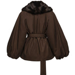 Giacca marrone con cintura e collo in pelliccia sintetica 145926  MAGDA BUTRYM 