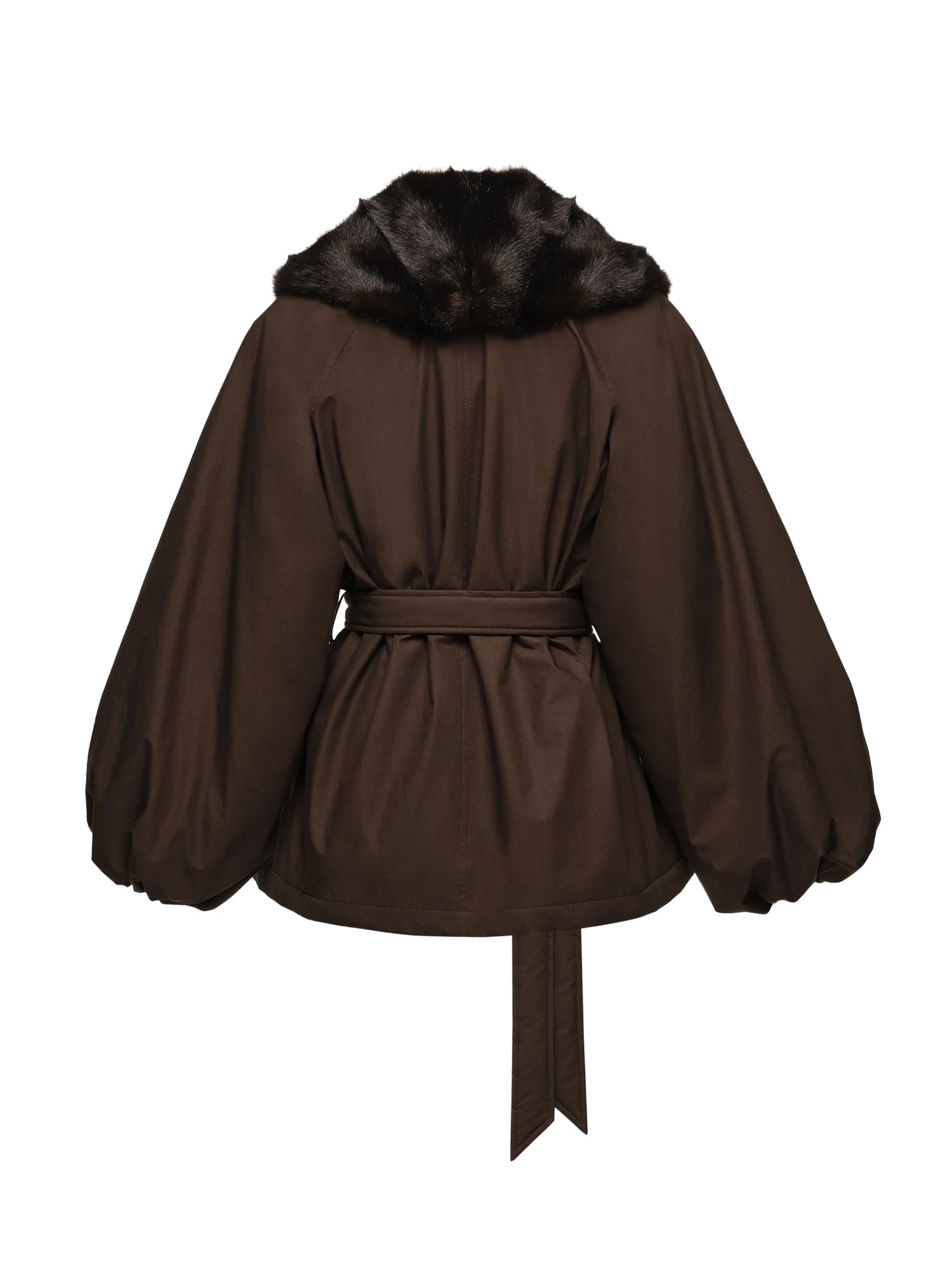 Giacca marrone con cintura e collo in pelliccia sintetica 145926  MAGDA BUTRYM 