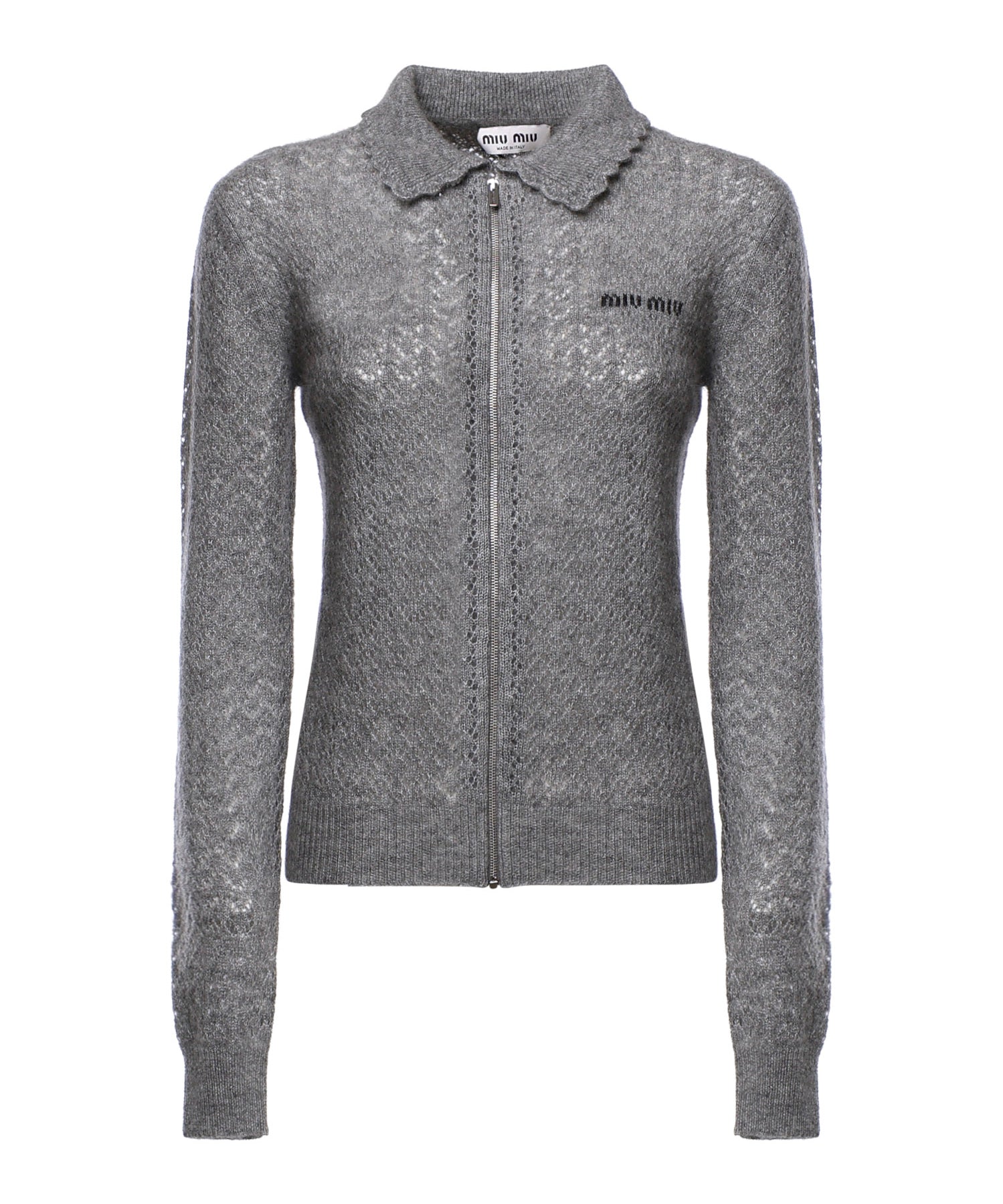 Cardigan in cashmere e seta con logo MMF03S 6065F0031 MIU MIU 