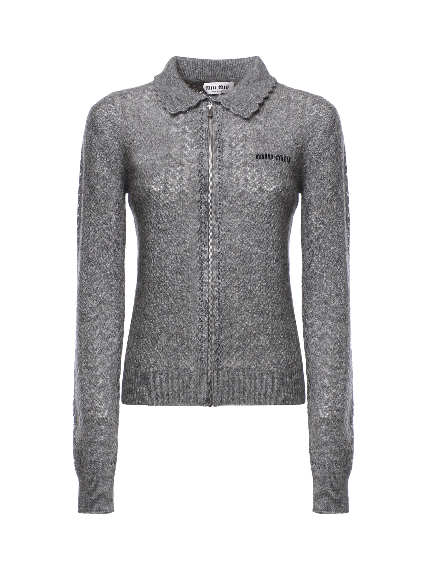 Cardigan in cashmere e seta con logo MMF03S 6065F0031 MIU MIU 