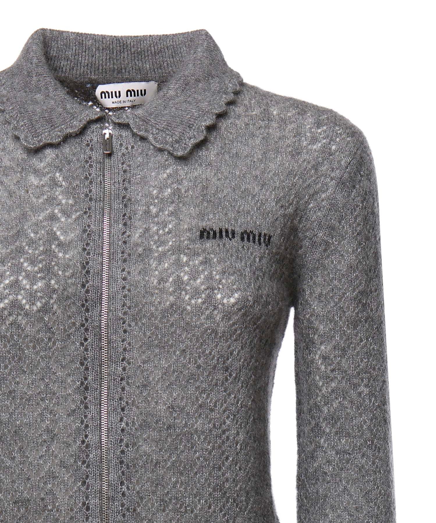Cardigan in cashmere e seta con logo MMF03S 6065F0031 MIU MIU 
