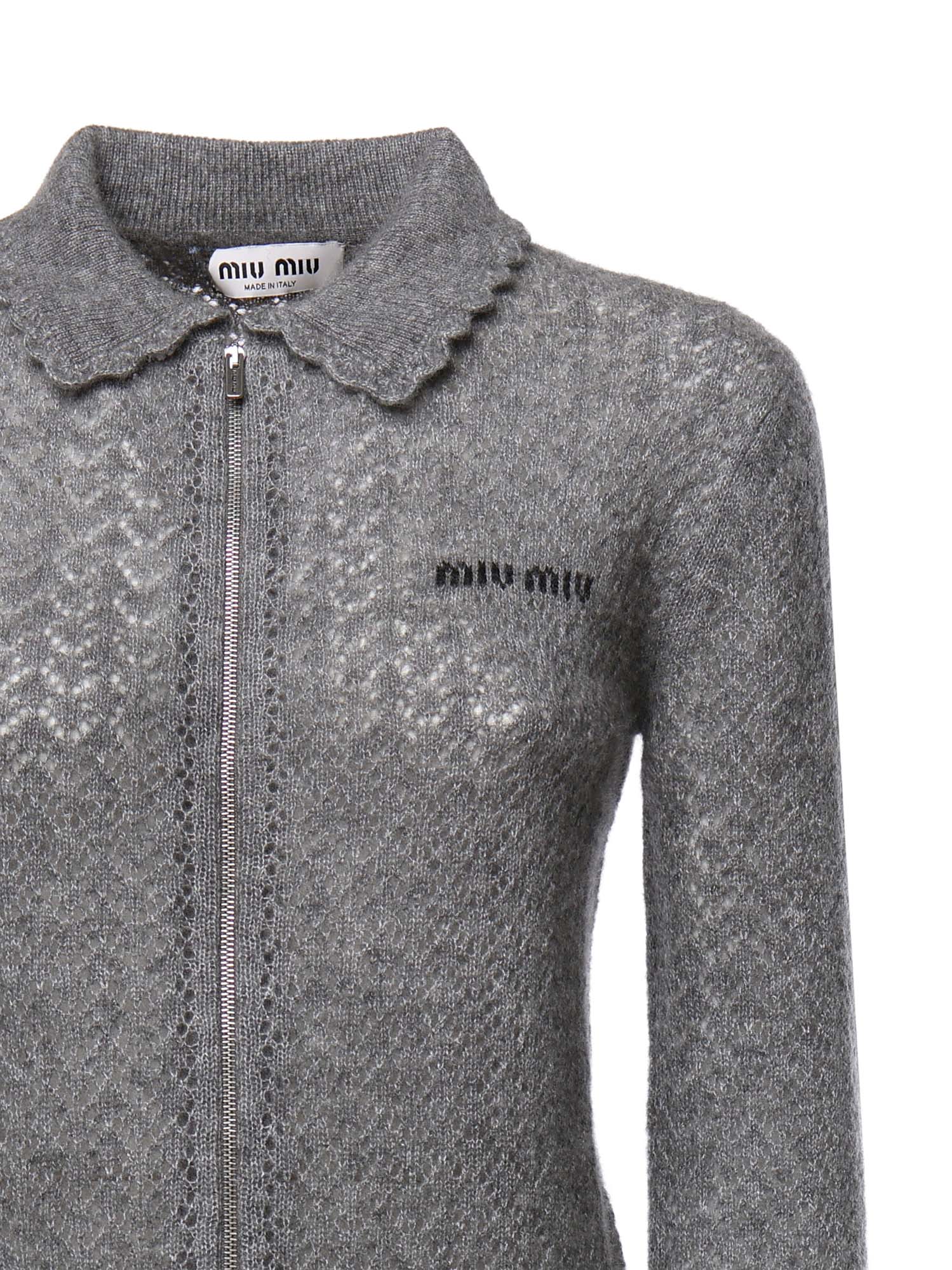 Cardigan in cashmere e seta con logo MMF03S 6065F0031 MIU MIU 