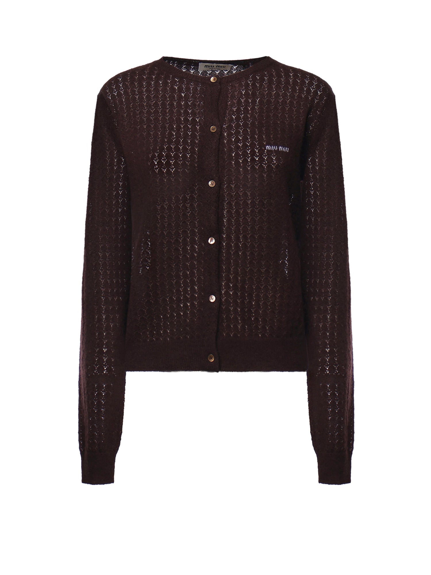 Cardigan in cashmere e seta con logo MMF03T 6064F0003 MIU MIU 