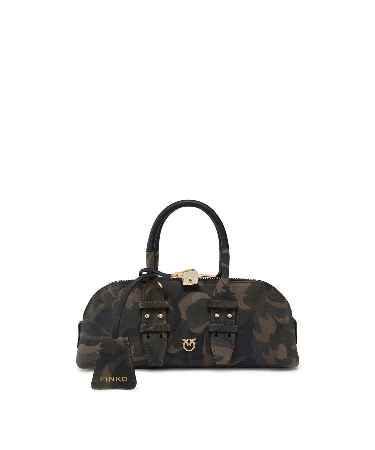 Borsa a mano piccola Escape Bag Horizontal in suede con stampa camouflage 105334 A3LRST3Y PINKO 