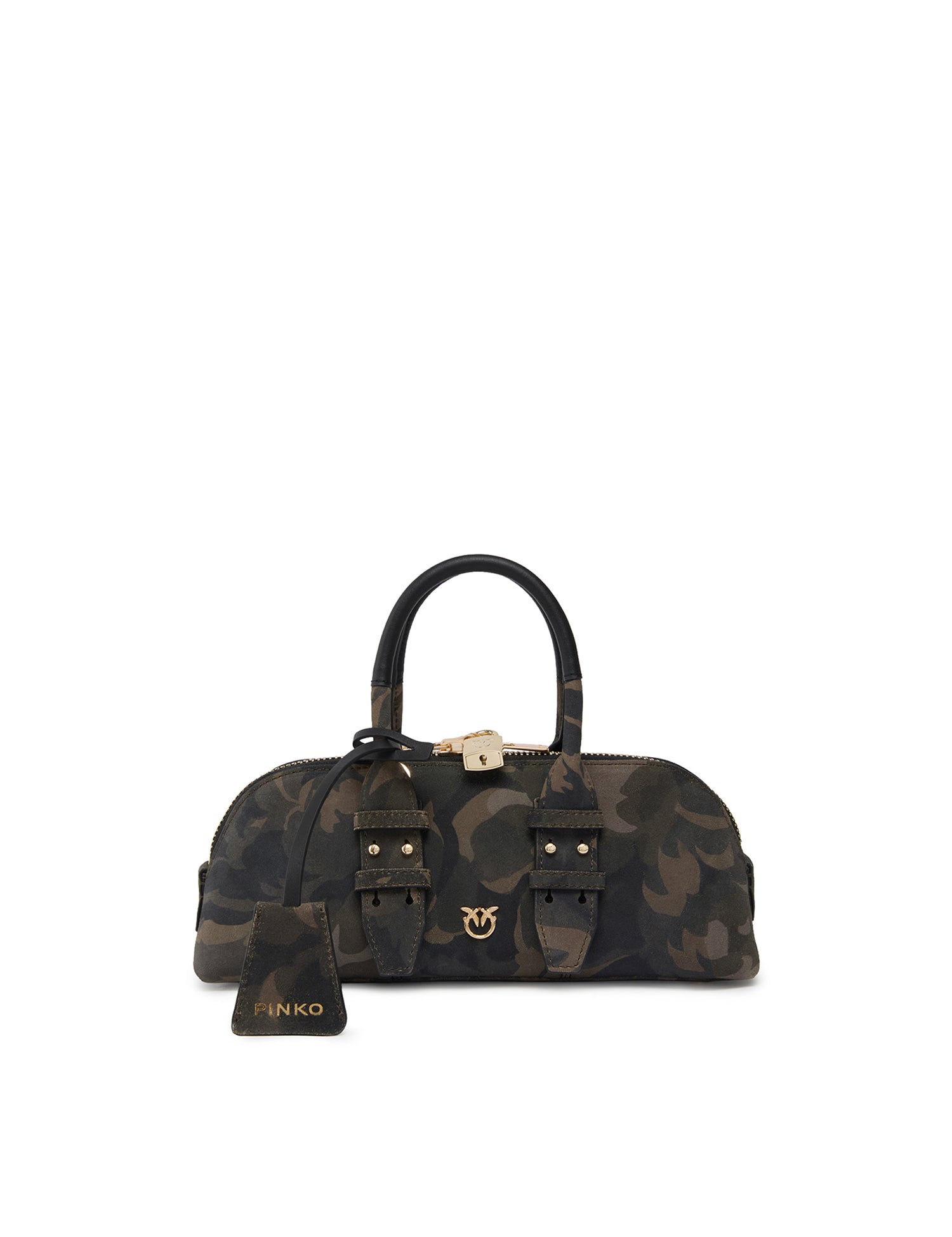 Borsa a mano piccola Escape Bag Horizontal in suede con stampa camouflage 105334 A3LRST3Y PINKO 