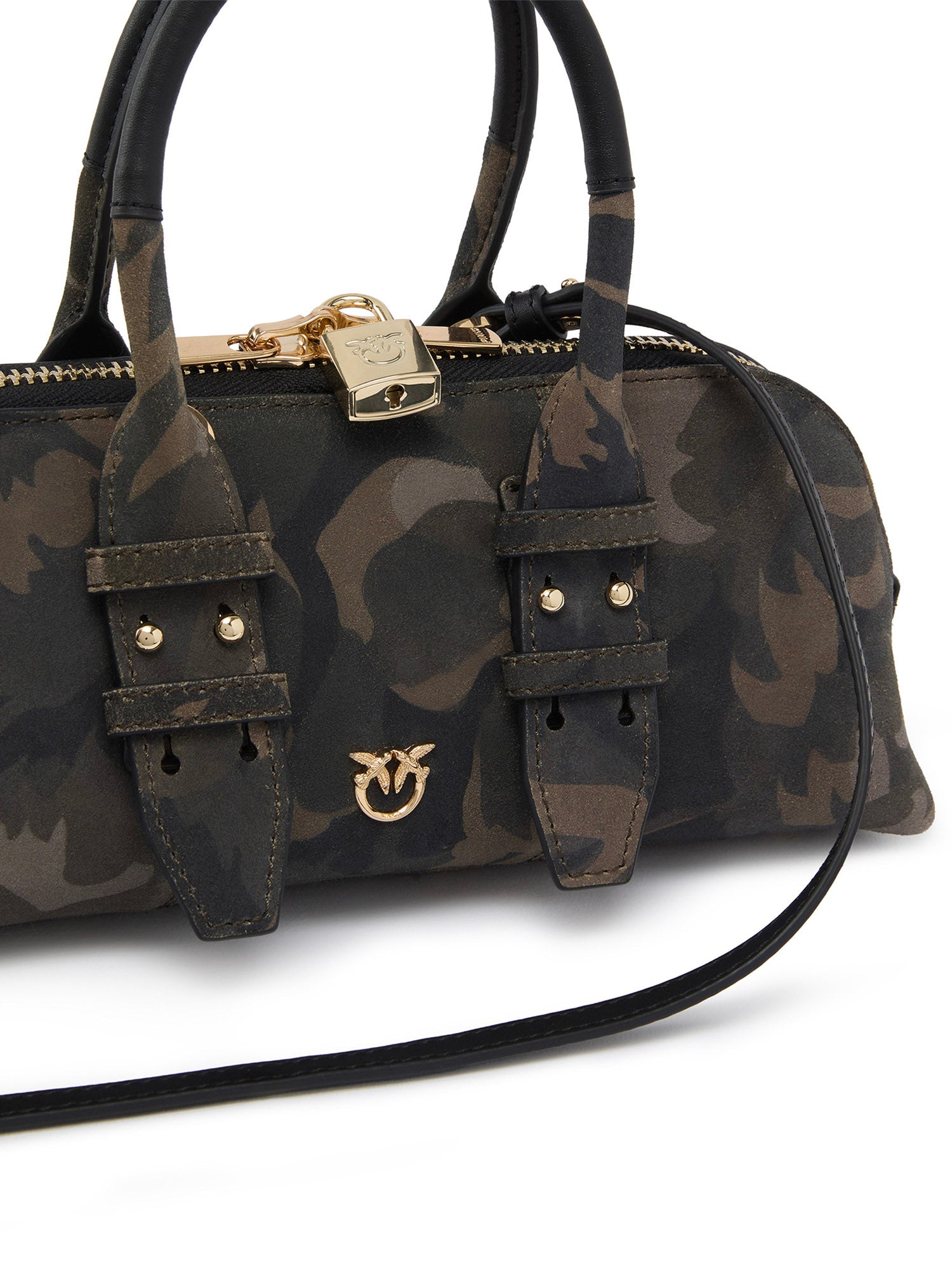 Borsa a mano piccola Escape Bag Horizontal in suede con stampa camouflage 105334 A3LRST3Y PINKO 