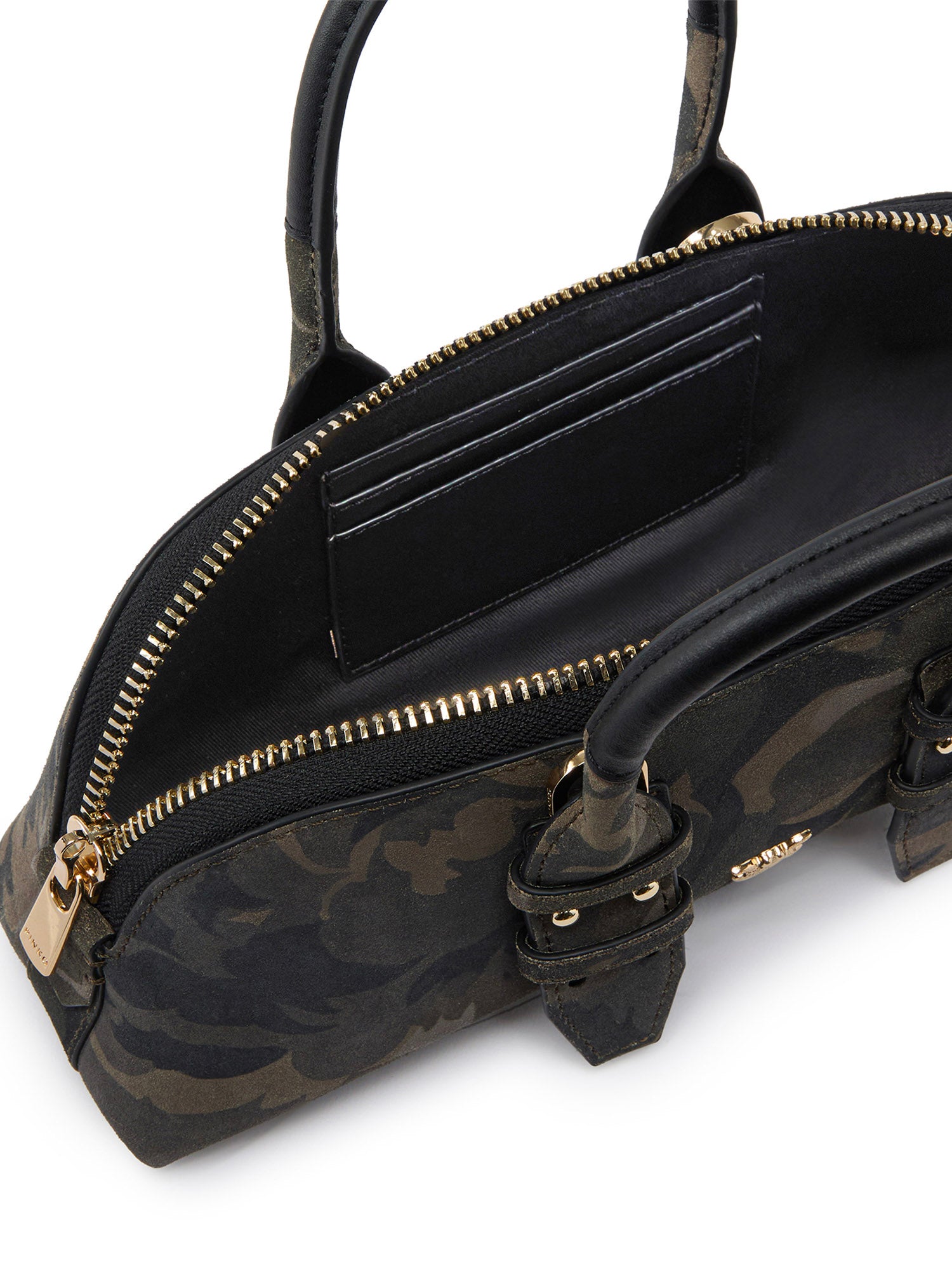 Borsa a mano piccola Escape Bag Horizontal in suede con stampa camouflage 105334 A3LRST3Y PINKO 
