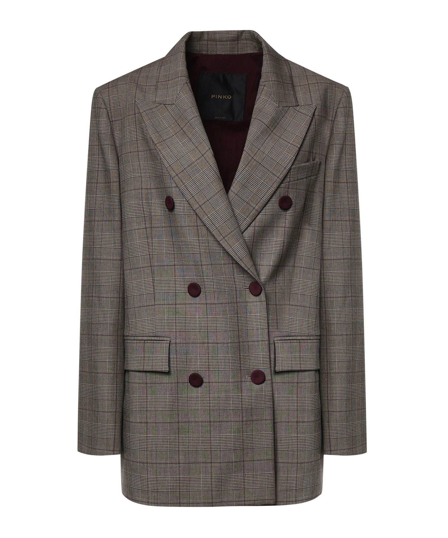 Giacca doppiopetto check in misto lana 105617 A3FFCYZ PINKO 
