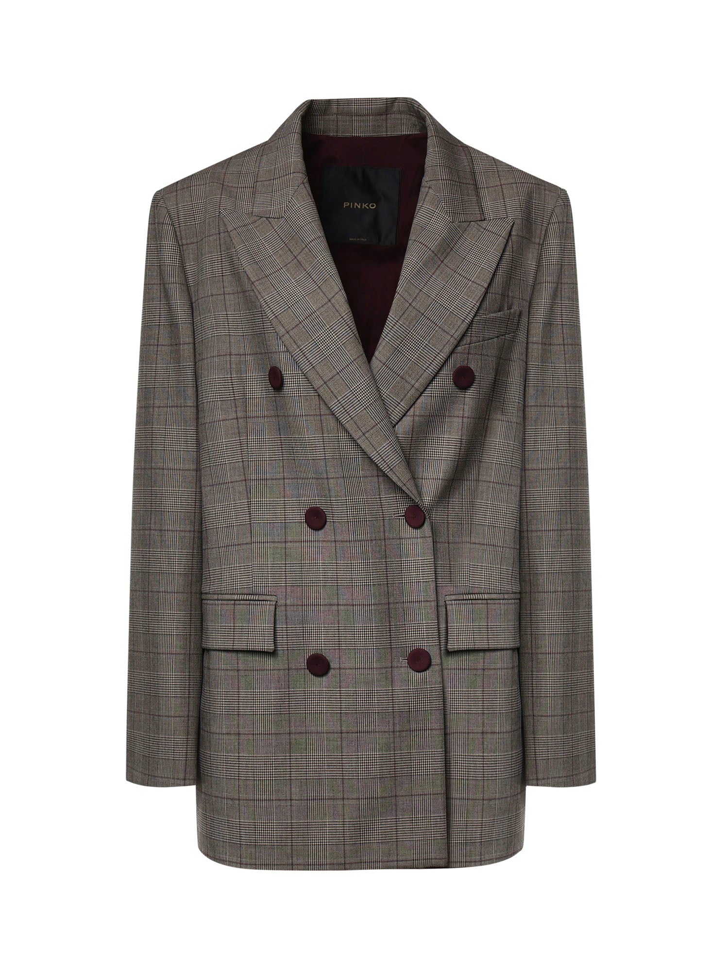 Giacca doppiopetto check in misto lana 105617 A3FFCYZ PINKO 