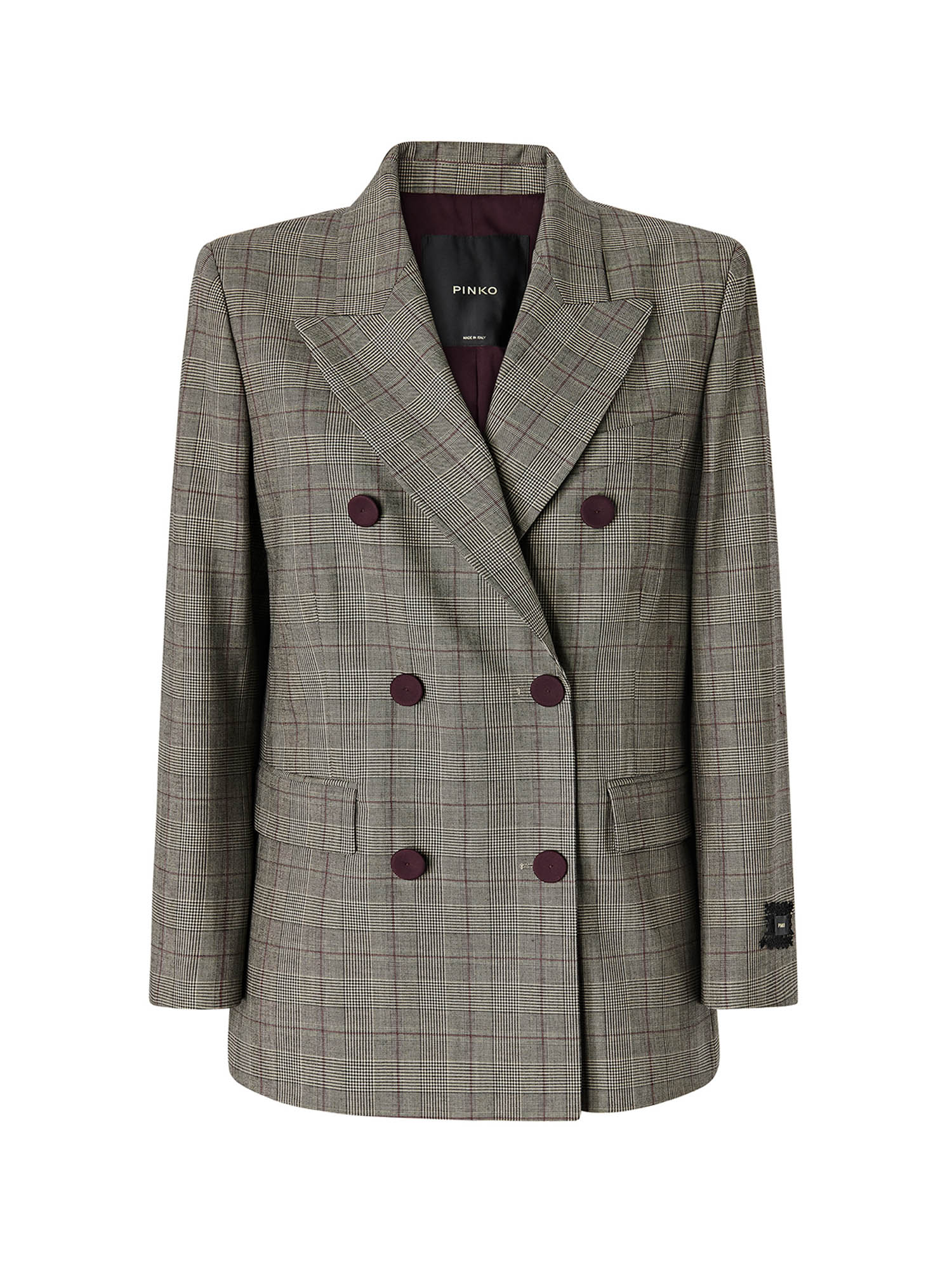 Giacca doppiopetto check in misto lana 105617 A3FFCYZ PINKO 