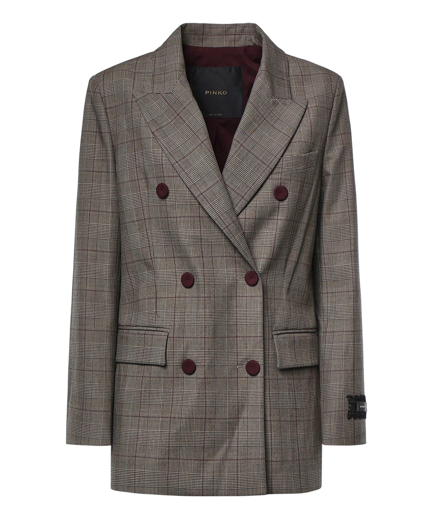 Giacca doppiopetto check in misto lana 105617 A3FFCYZ PINKO 