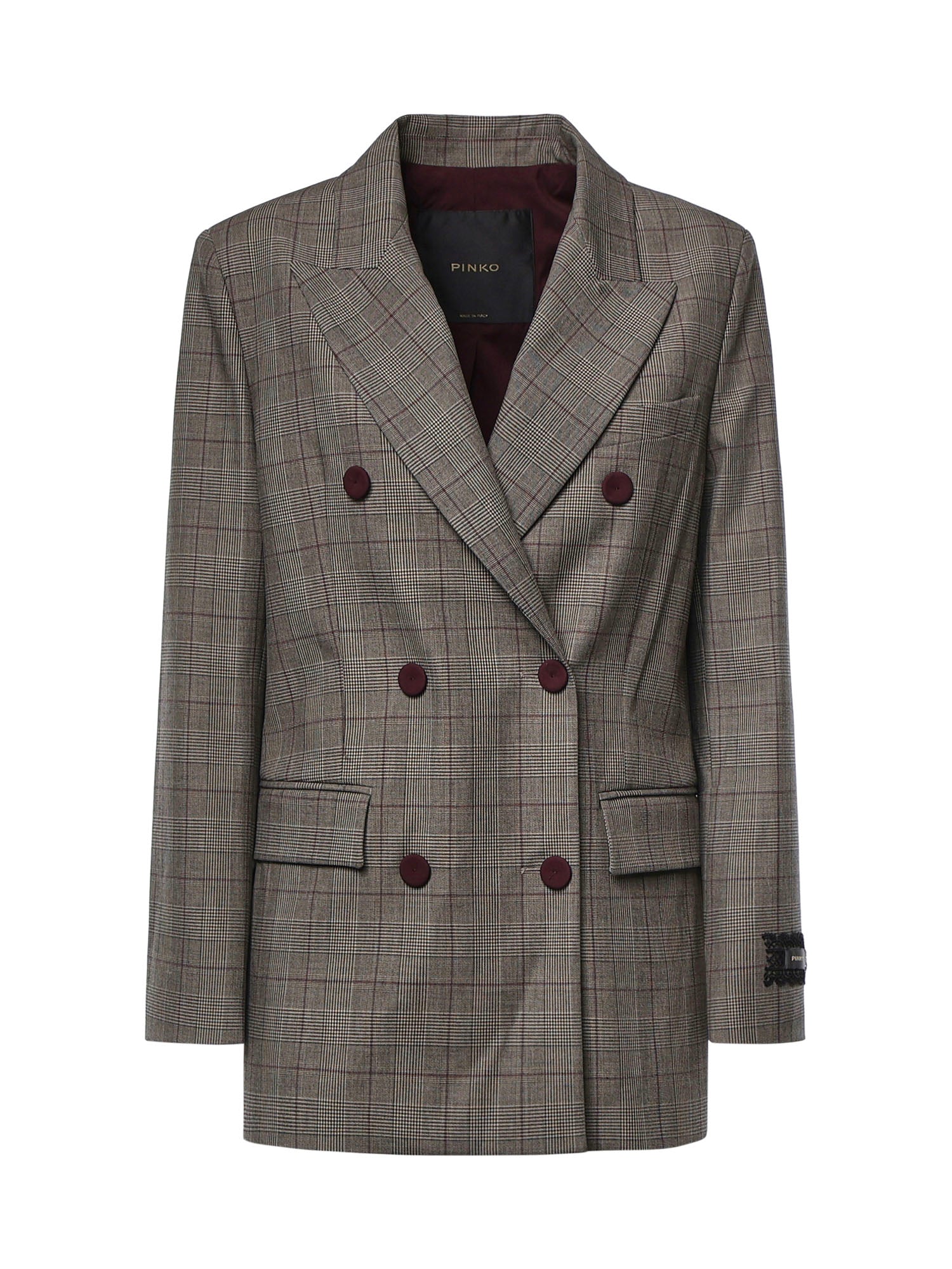 Giacca doppiopetto check in misto lana 105617 A3FFCYZ PINKO 