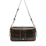 Borsa a spalla media Keeper Bag in pelle cloud con borchie 106676 A3MAL64Y PINKO 