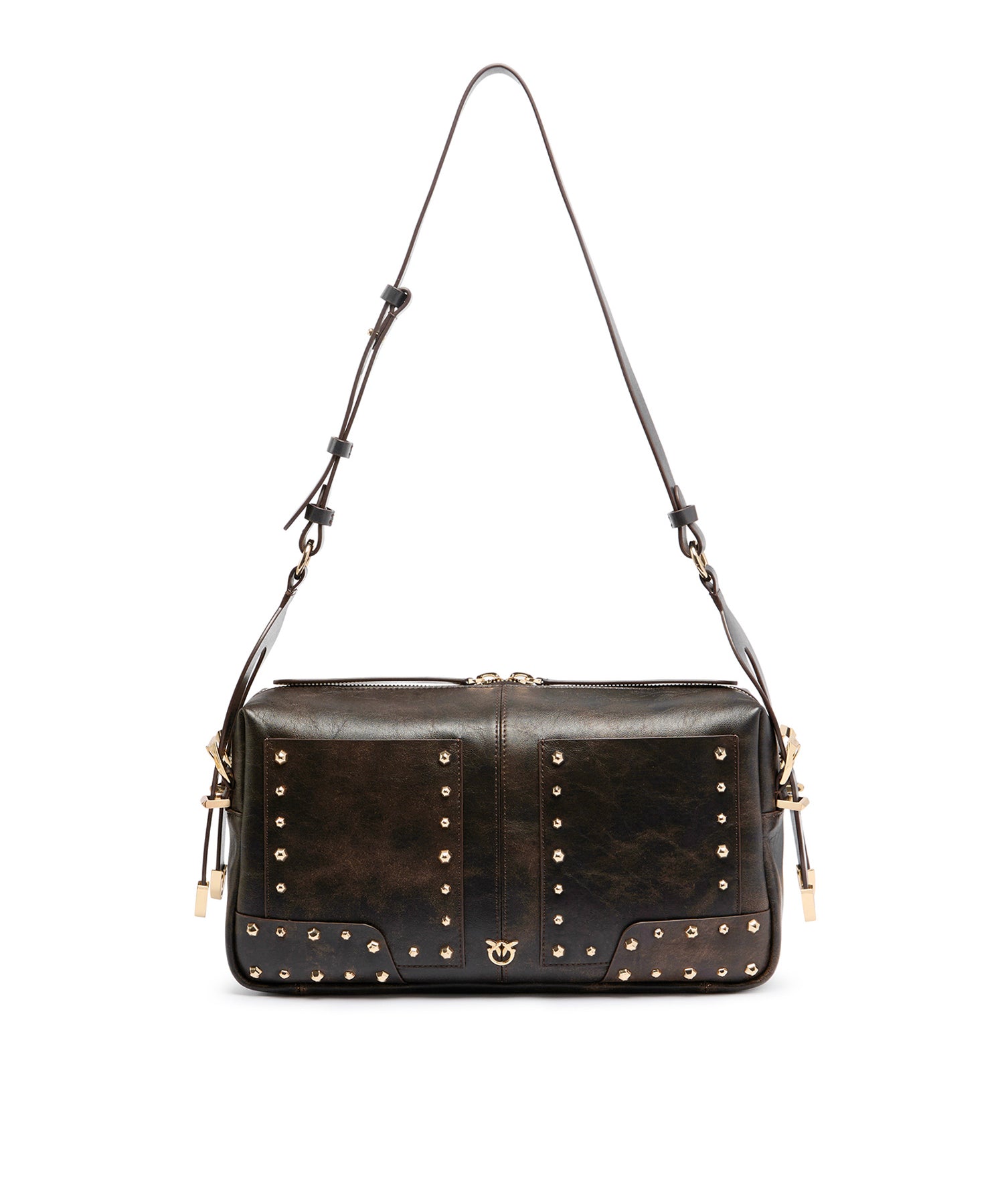 Borsa a spalla media Keeper Bag in pelle cloud con borchie 106676 A3MAL64Y PINKO 