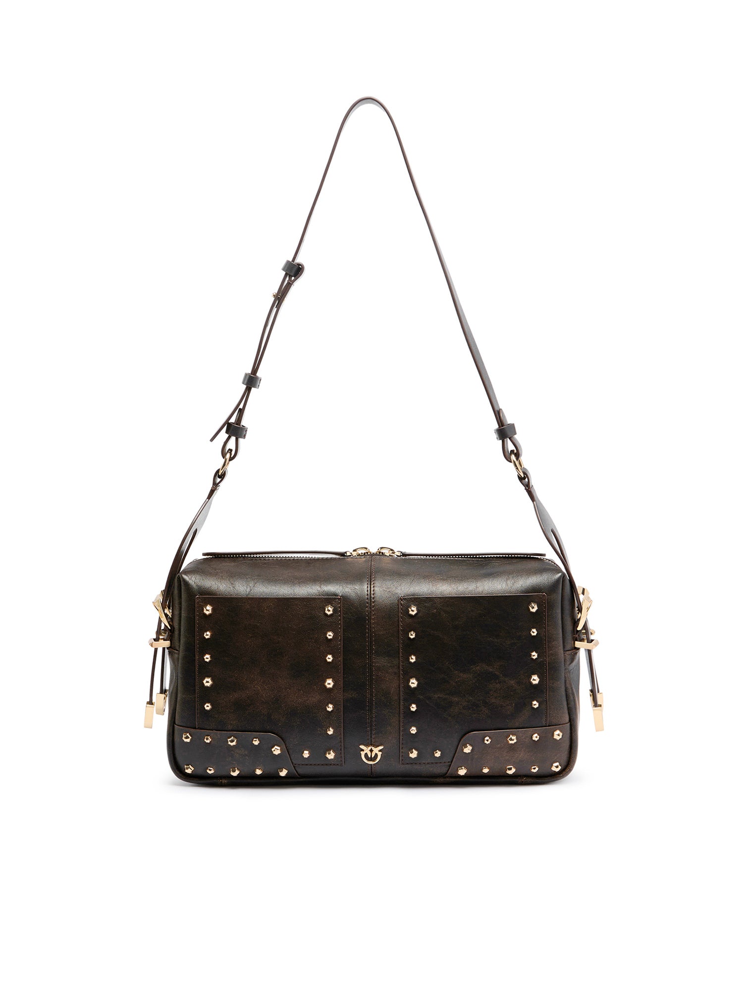 Borsa a spalla media Keeper Bag in pelle cloud con borchie 106676 A3MAL64Y PINKO 