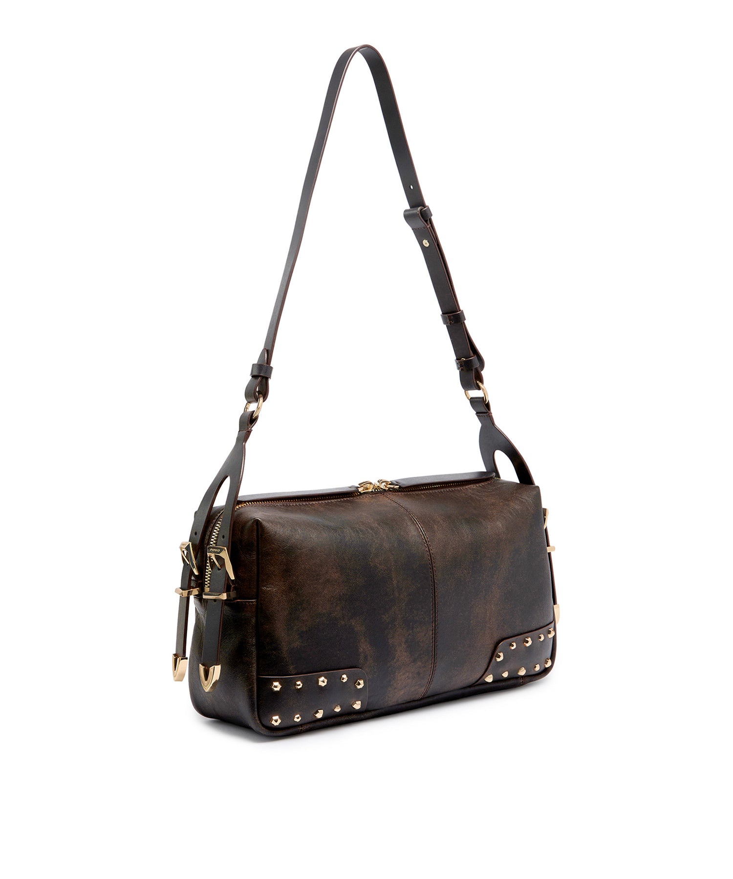 Borsa a spalla media Keeper Bag in pelle cloud con borchie 106676 A3MAL64Y PINKO 
