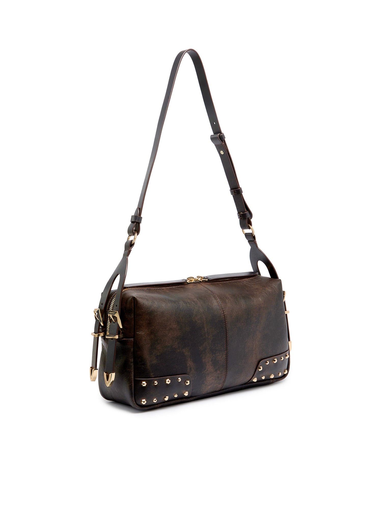 Borsa a spalla media Keeper Bag in pelle cloud con borchie 106676 A3MAL64Y PINKO 