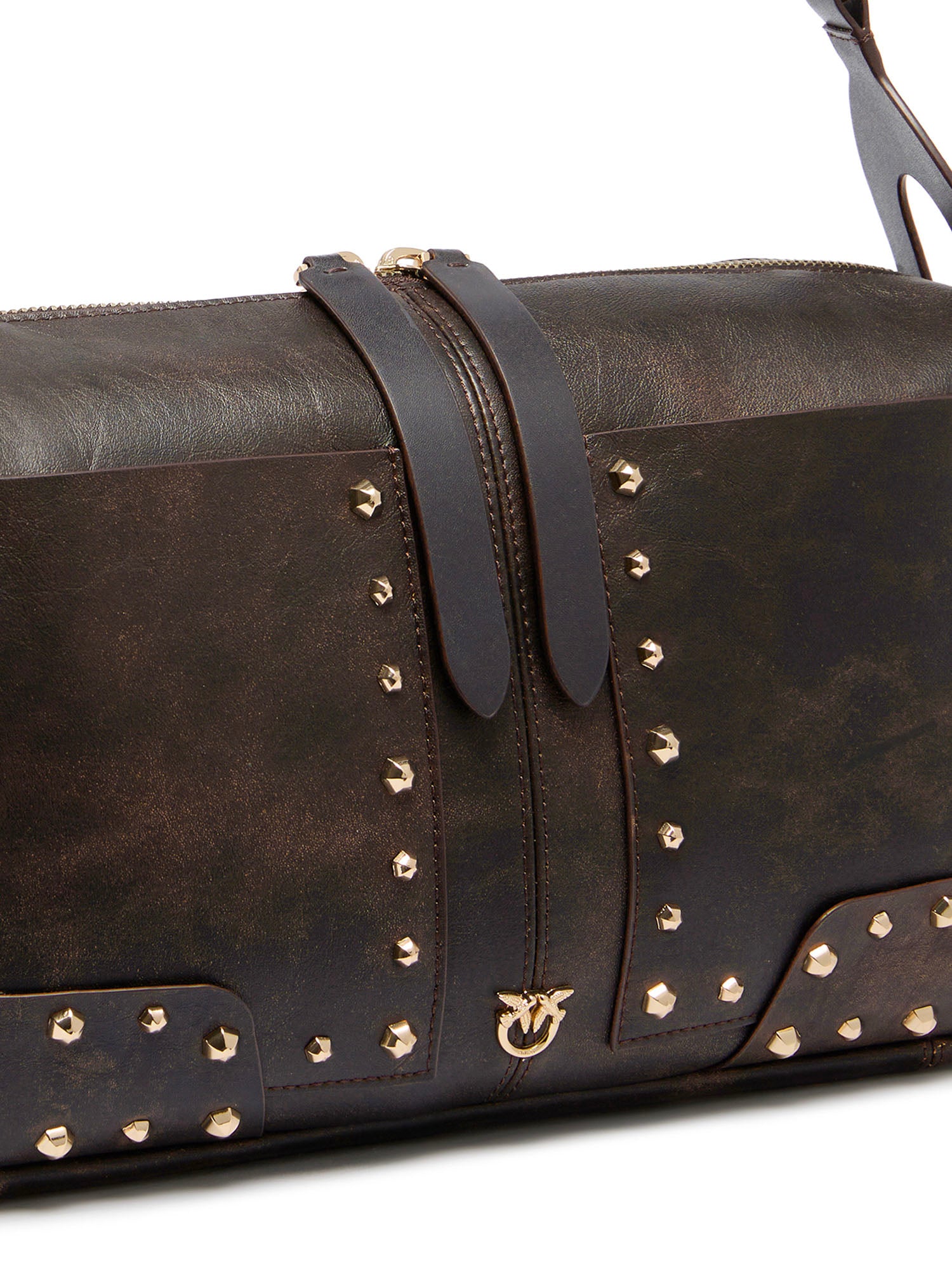 Borsa a spalla media Keeper Bag in pelle cloud con borchie 106676 A3MAL64Y PINKO 