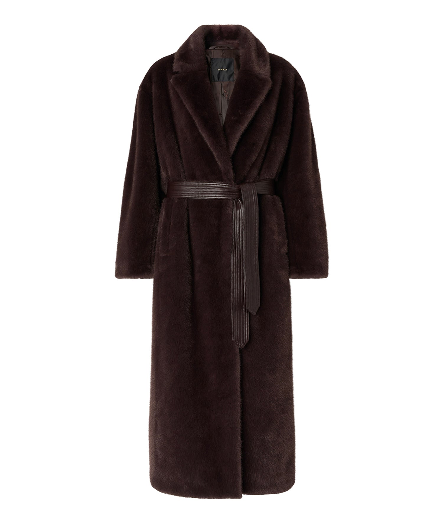 Cappotto lungo effetto pelliccia con cintura 107168 A3FKL72 PINKO 