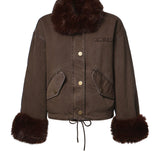 Caban in cotone con dettagli effetto pelliccia 107219 A3GVL64 PINKO 
