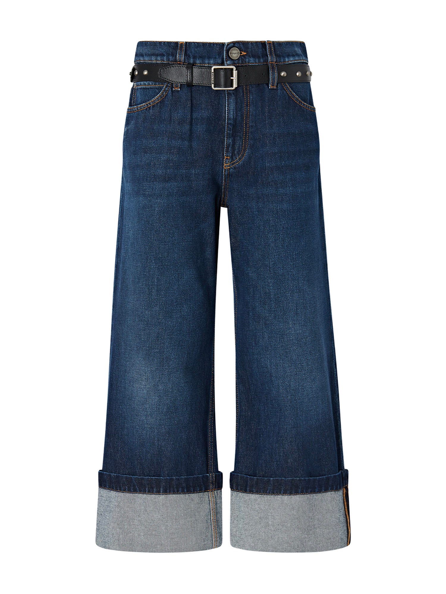 Jeans cropped con cintura in pelle 107277 A3HGPJB PINKO 