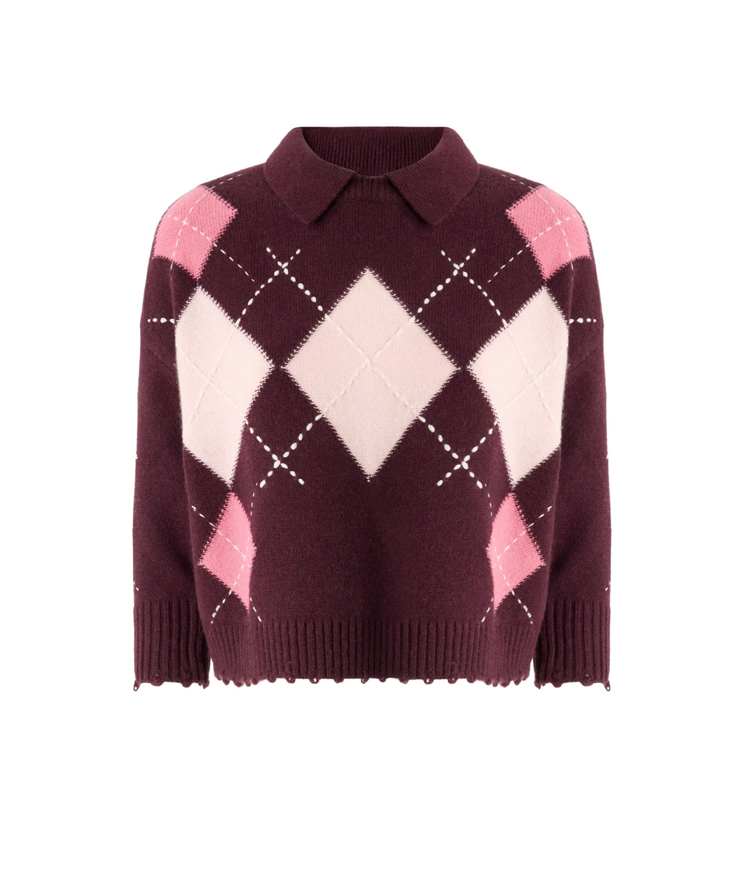 Pullover polo in lana e cashmere a rombi 107286 A3IEYN2 PINKO 