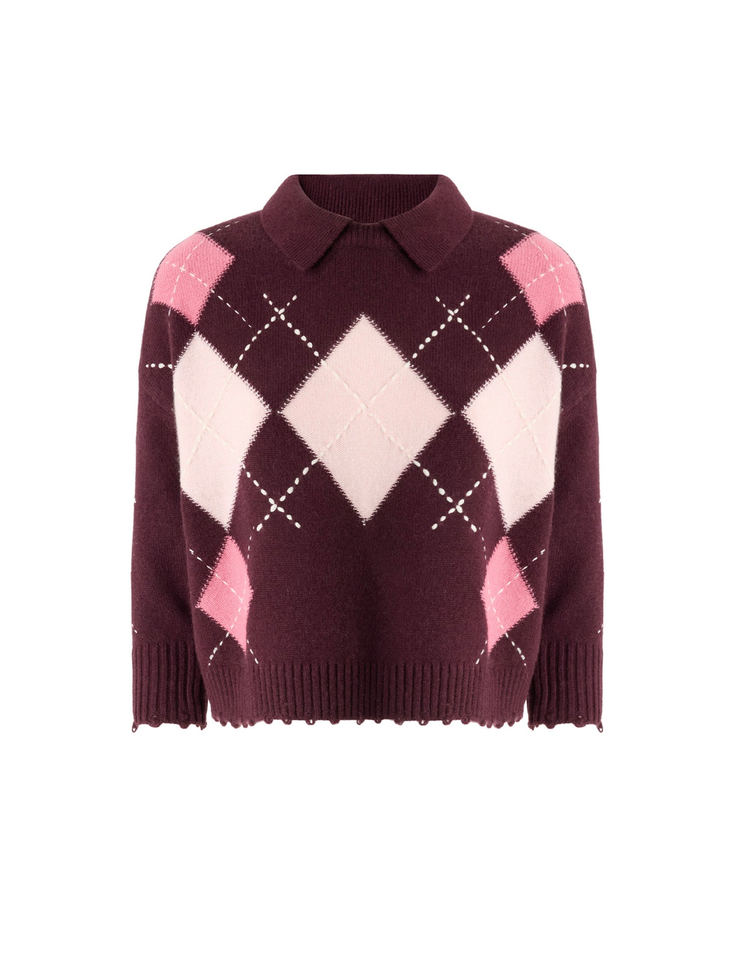 Pullover polo in lana e cashmere a rombi 107286 A3IEYN2 PINKO 