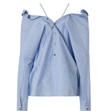 Camicia in popeline di cotone a righe 107320 A3HUEZE PINKO 