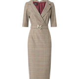 Abito in lana check con cintura Love Birds 107417 A3FFCYZ PINKO 