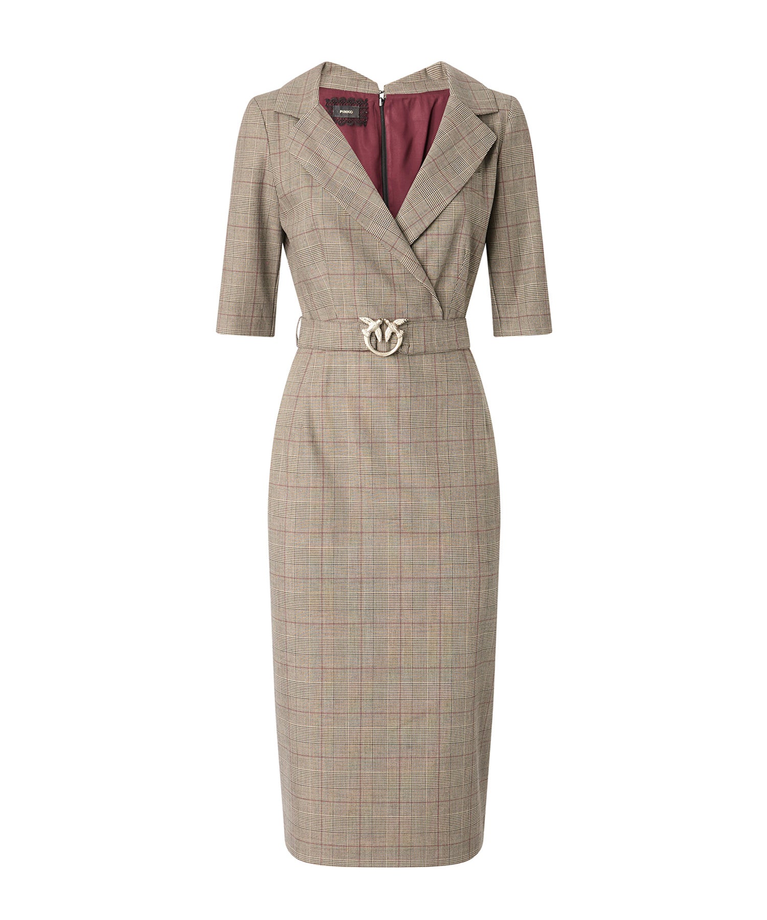 Abito in lana check con cintura Love Birds 107417 A3FFCYZ PINKO 