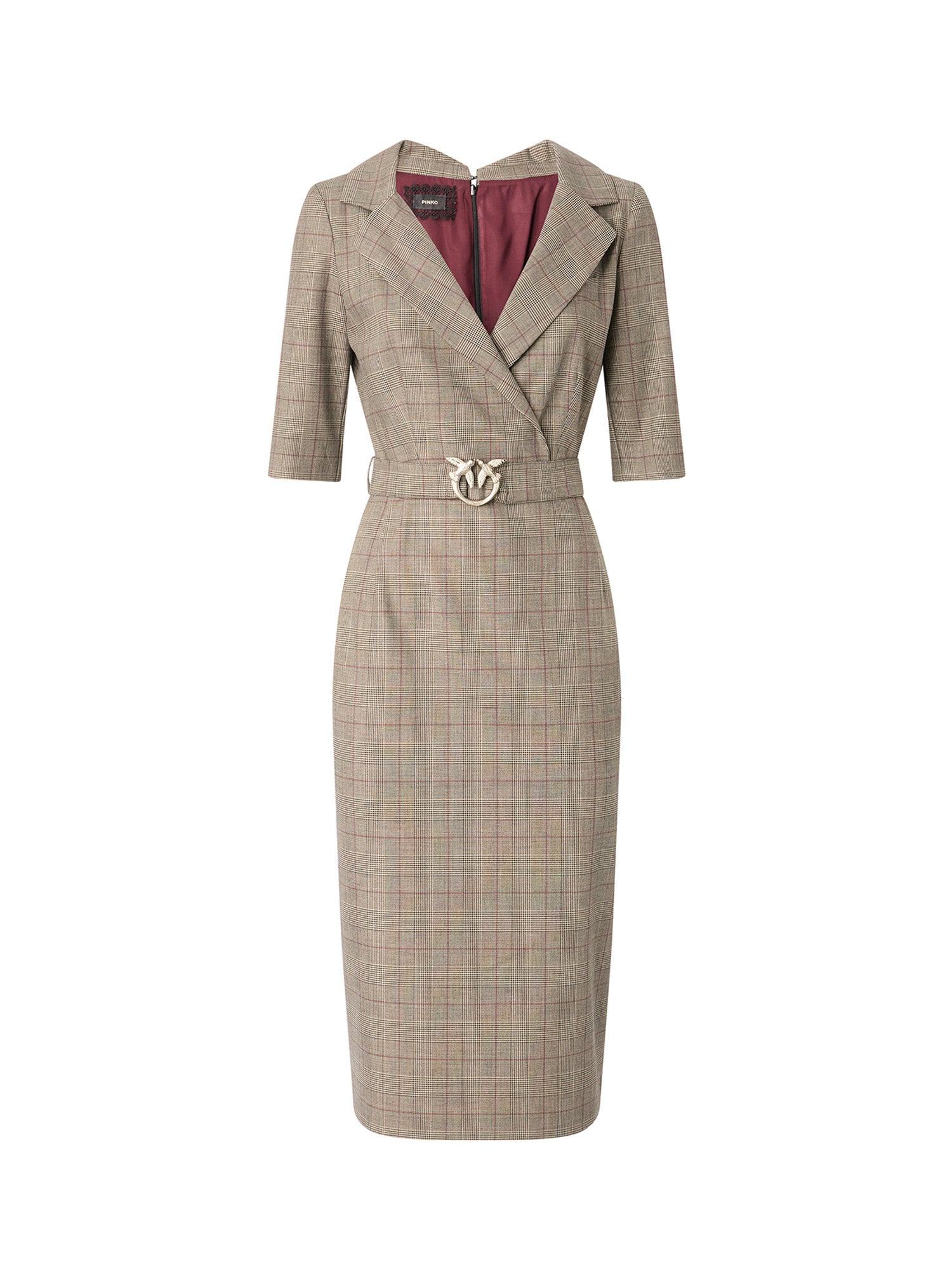 Abito in lana check con cintura Love Birds 107417 A3FFCYZ PINKO 