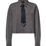 Camicia cropped check con cravatta 107453 A3FQZF6 PINKO 