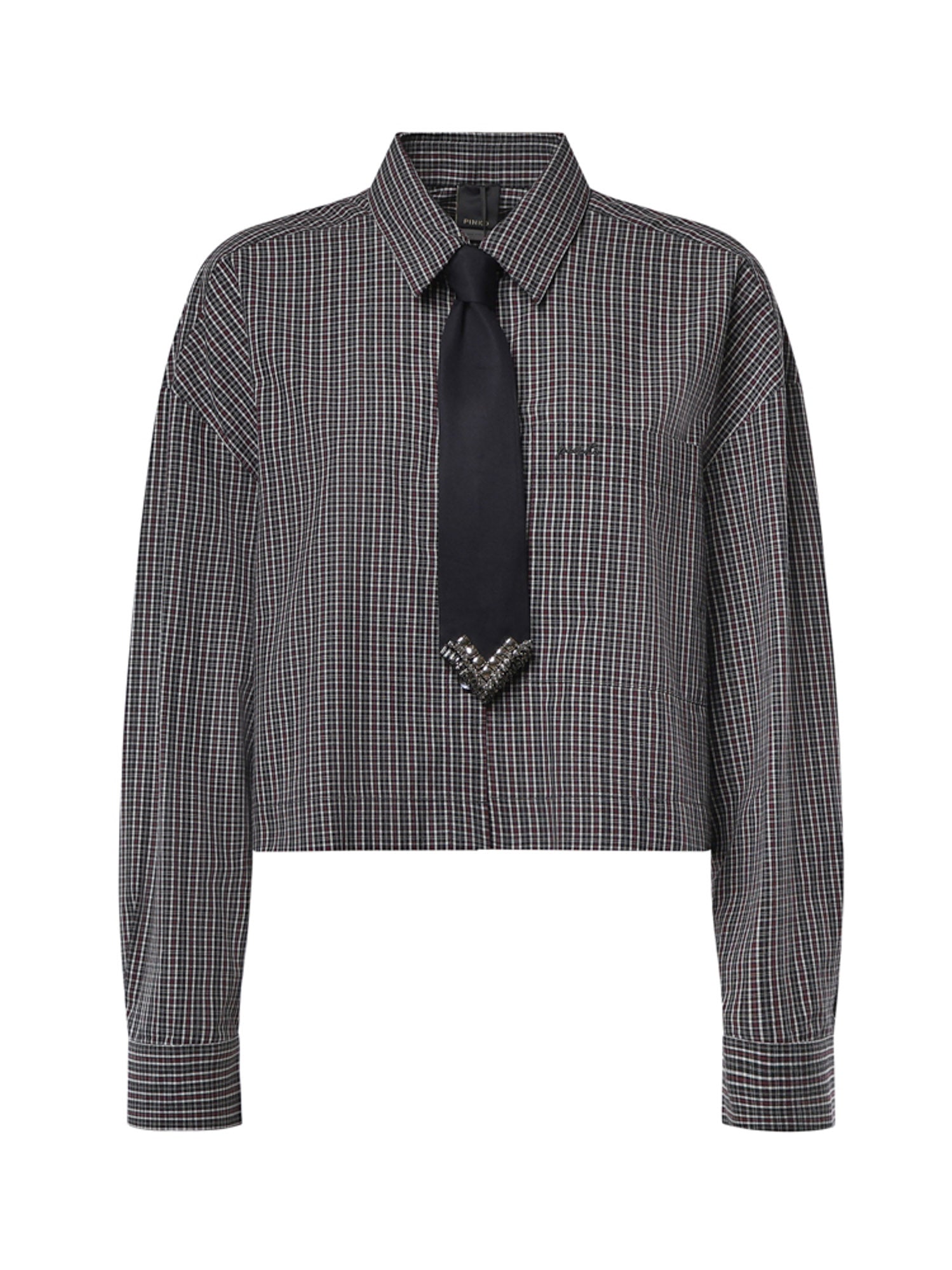 Camicia cropped check con cravatta 107453 A3FQZF6 PINKO 
