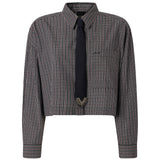 Camicia cropped check con cravatta 107453 A3FQZF6 PINKO 