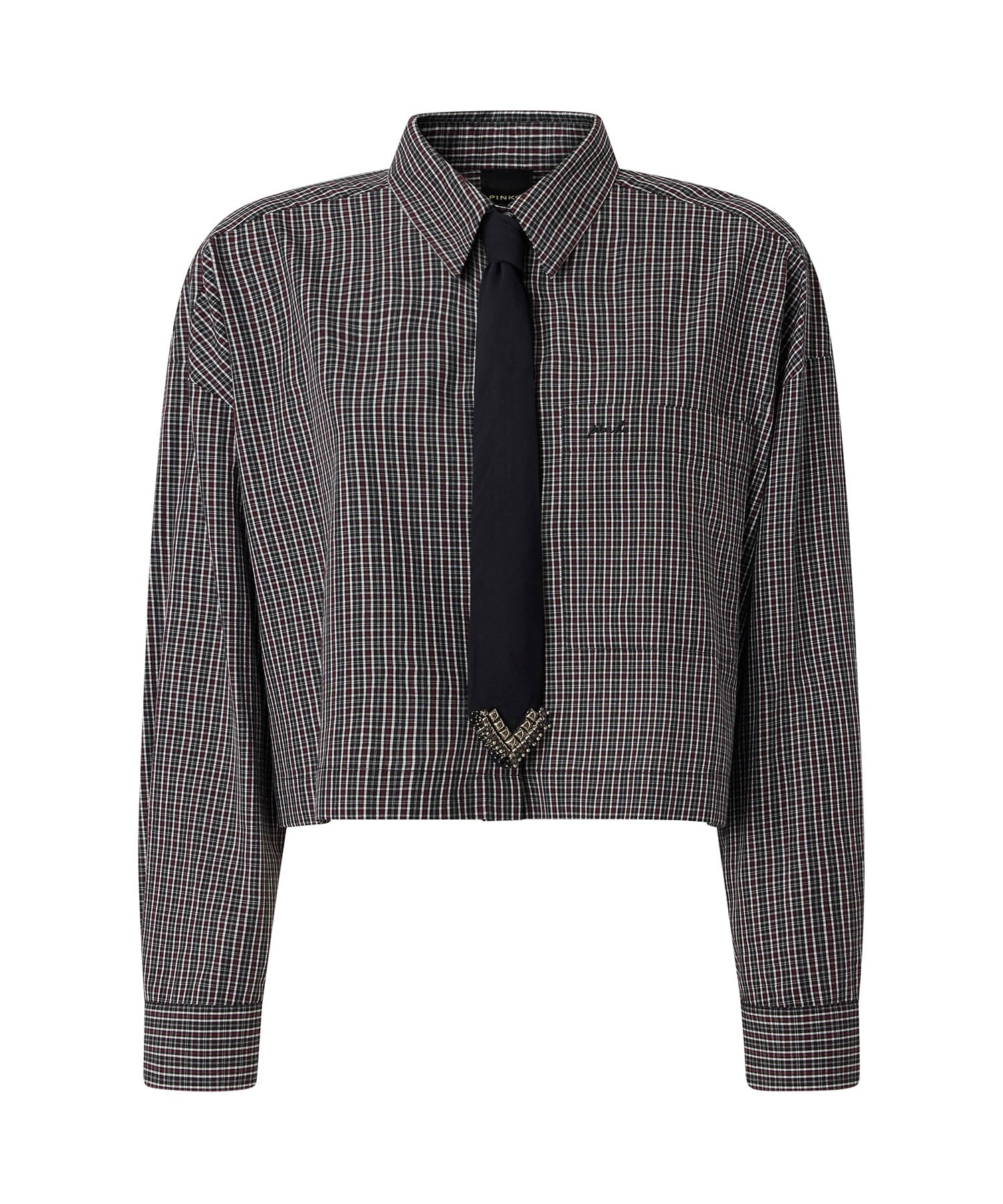 Camicia cropped check con cravatta 107453 A3FQZF6 PINKO 
