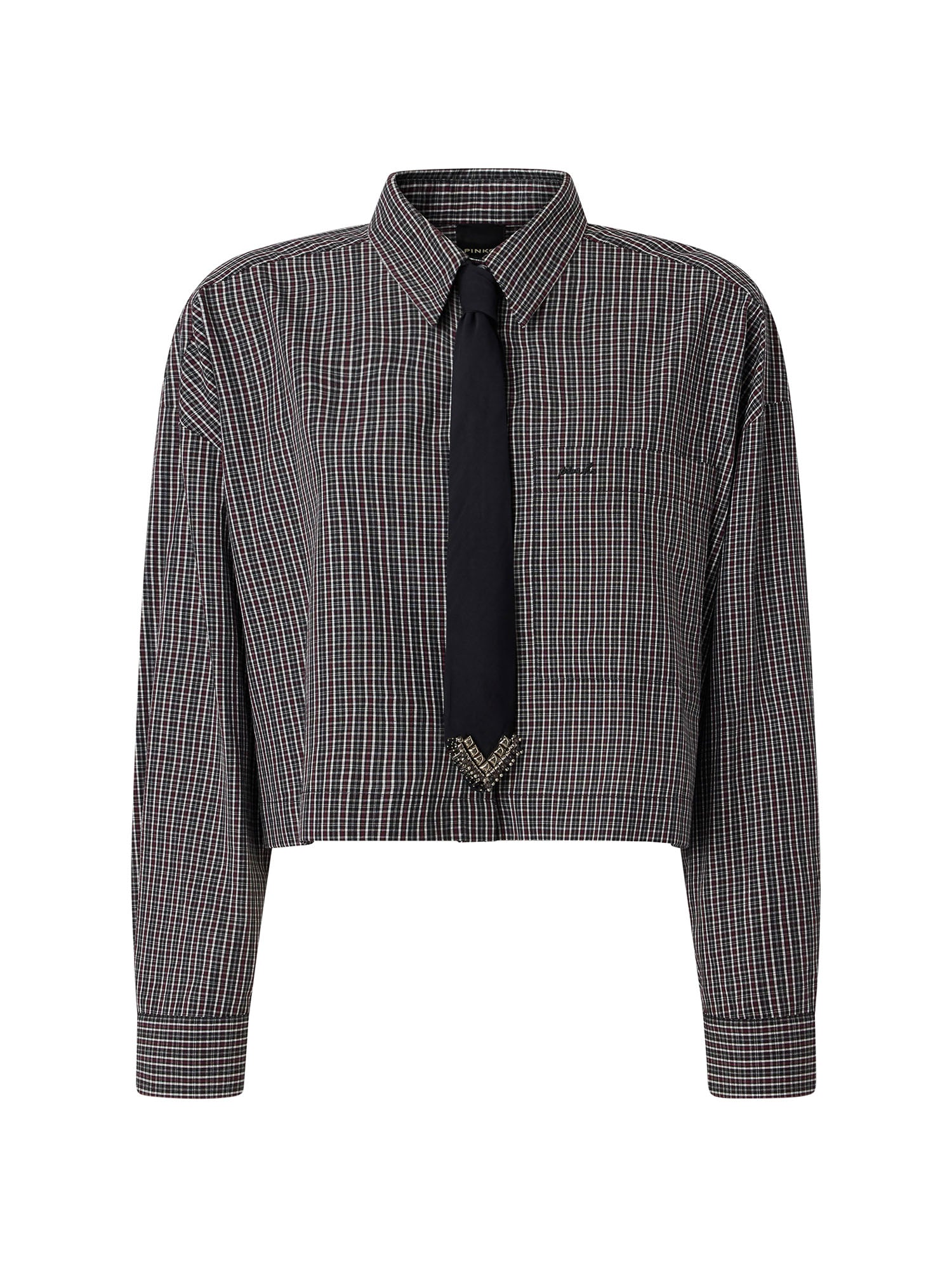 Camicia cropped check con cravatta 107453 A3FQZF6 PINKO 